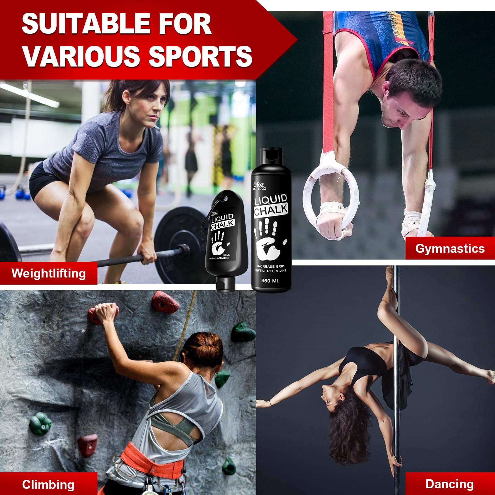 60ML Premium Liquid Chalk for Weightlifting & Rock Climbing - Non-Slip Grip, Quick-Drying, Mess-Free Formula - Ideal for Gym, Gymnastics, Pole Dancing & Workouts - Perfect for Enhanced Performance and Sweat Control