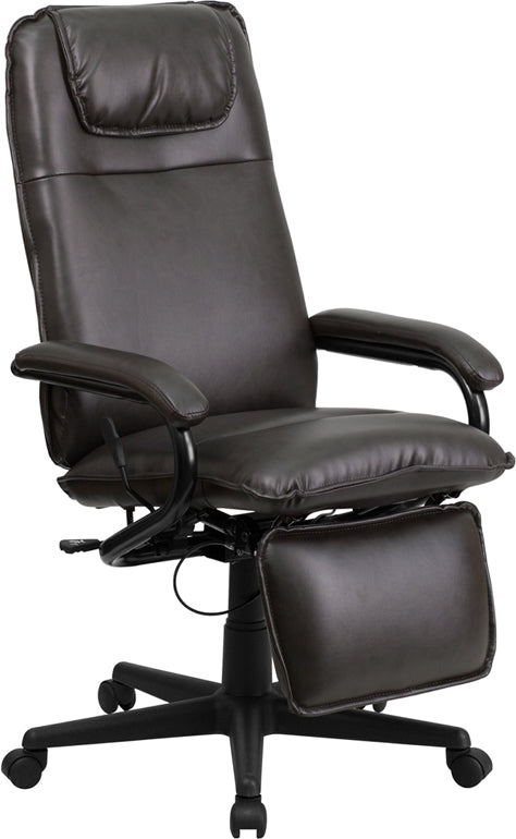 Premium FLASH Robert High Back Executive Office Chair - Brown LeatherSoft Ergonomic Swivel Recliner with Adjustable Arms | Perfect for Home Office, Conference Rooms & Workspaces