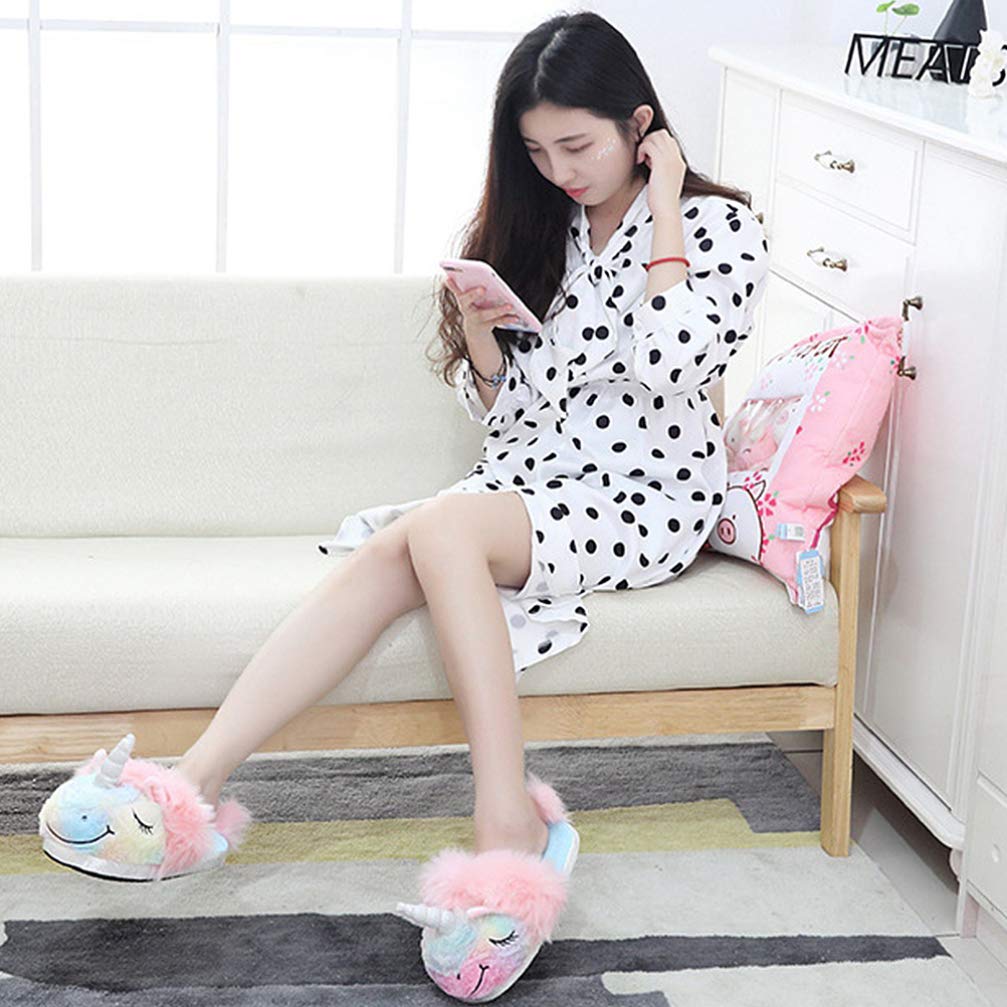 Amosfun Unicorn Plush House Slippers - Soft Anti-Slip Indoor Shoes for Women & Girls - Cozy Winter Home Footwear for Bedroom, Lounge & Gift Giving