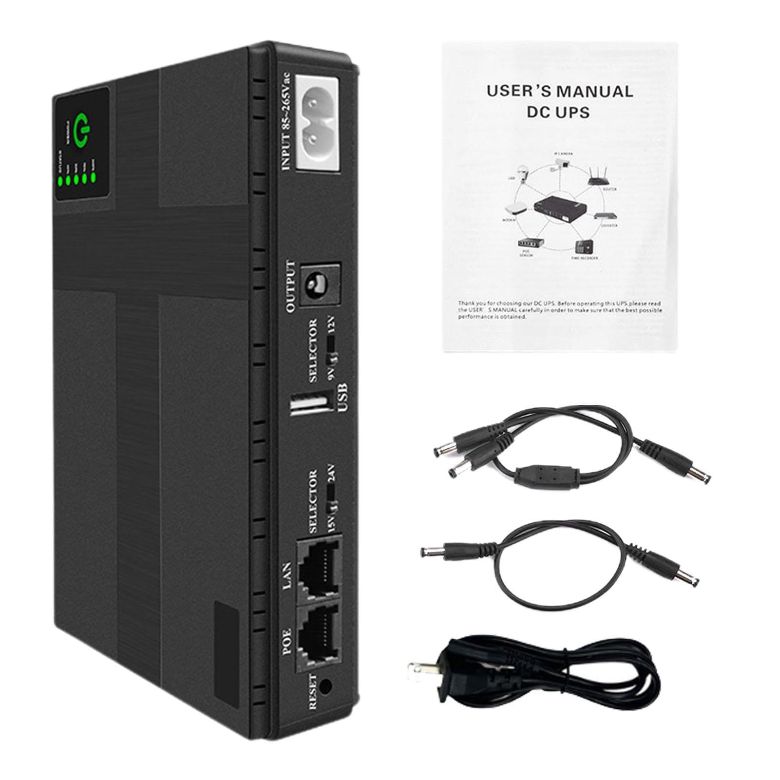 Portable UPS Power Supply with Dual Output Ports - Uninterruptible Backup Battery for Internet Routers, Security Cameras & Home Office Devices | Compact & Easy to Carry Emergency Power Solution