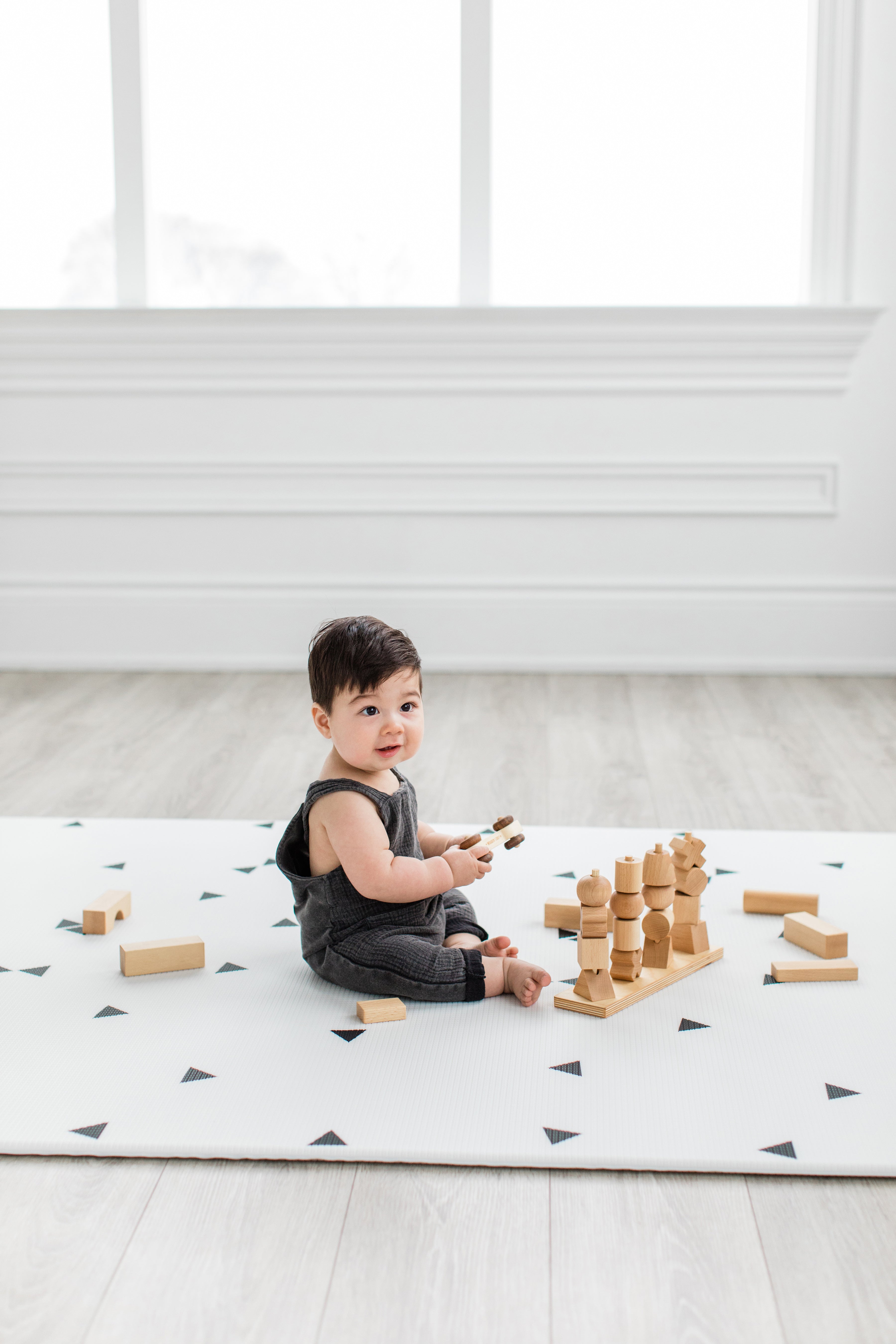 Little Bot Baby Play Mat - Non-Toxic, Waterproof, Soft Foam Floor Mat for Infants & Toddlers (Ofie Mat, Country Road + Triangle Design) - Perfect for Nursery, Playroom & Daycare