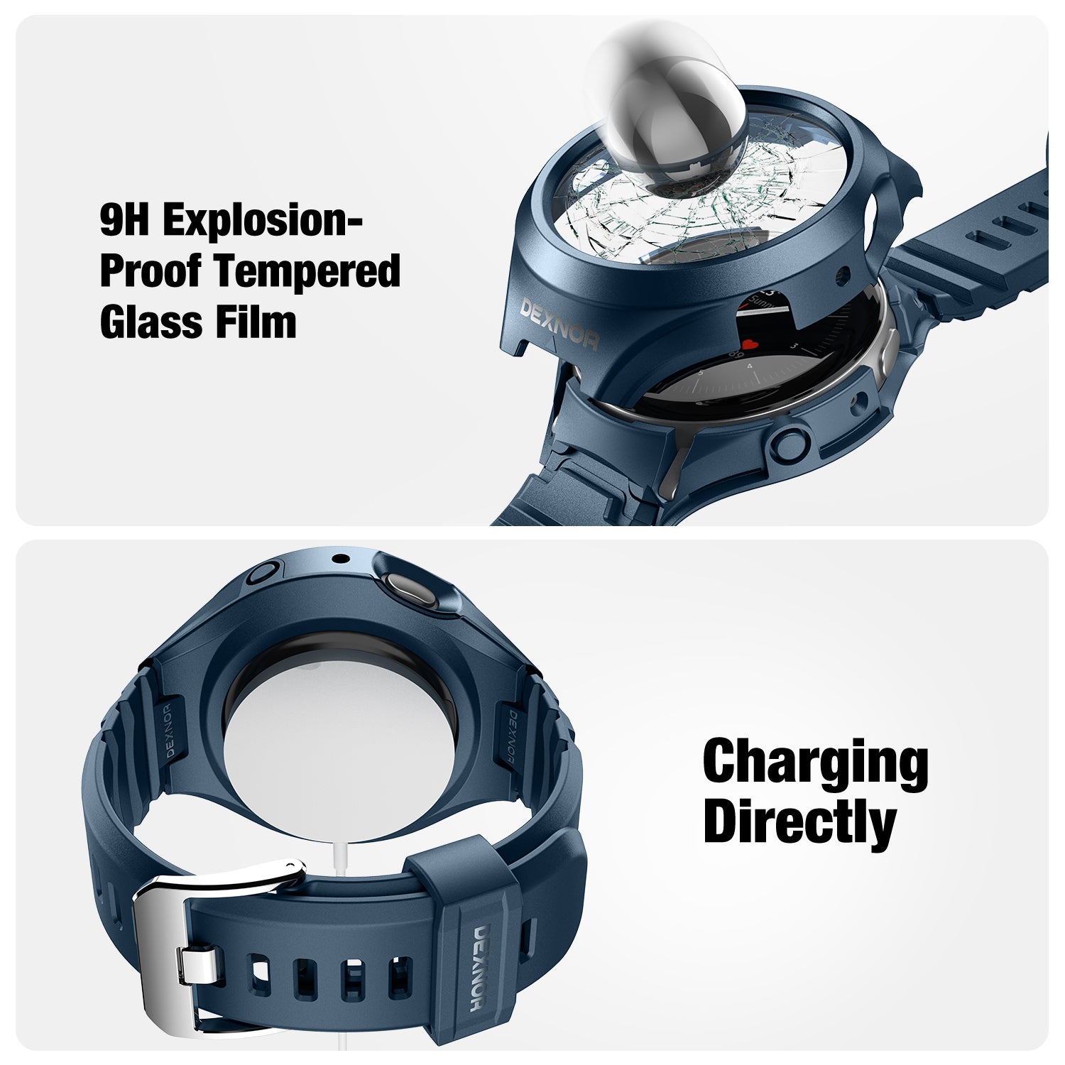 Dexnor Rugged Shockproof Full Body Bumper Case Cover for Samsung Galaxy Watch Active 2 (44mm) - Protective Snap-on Design with Raised Bezel for Outdoor Sports & Workout Activities