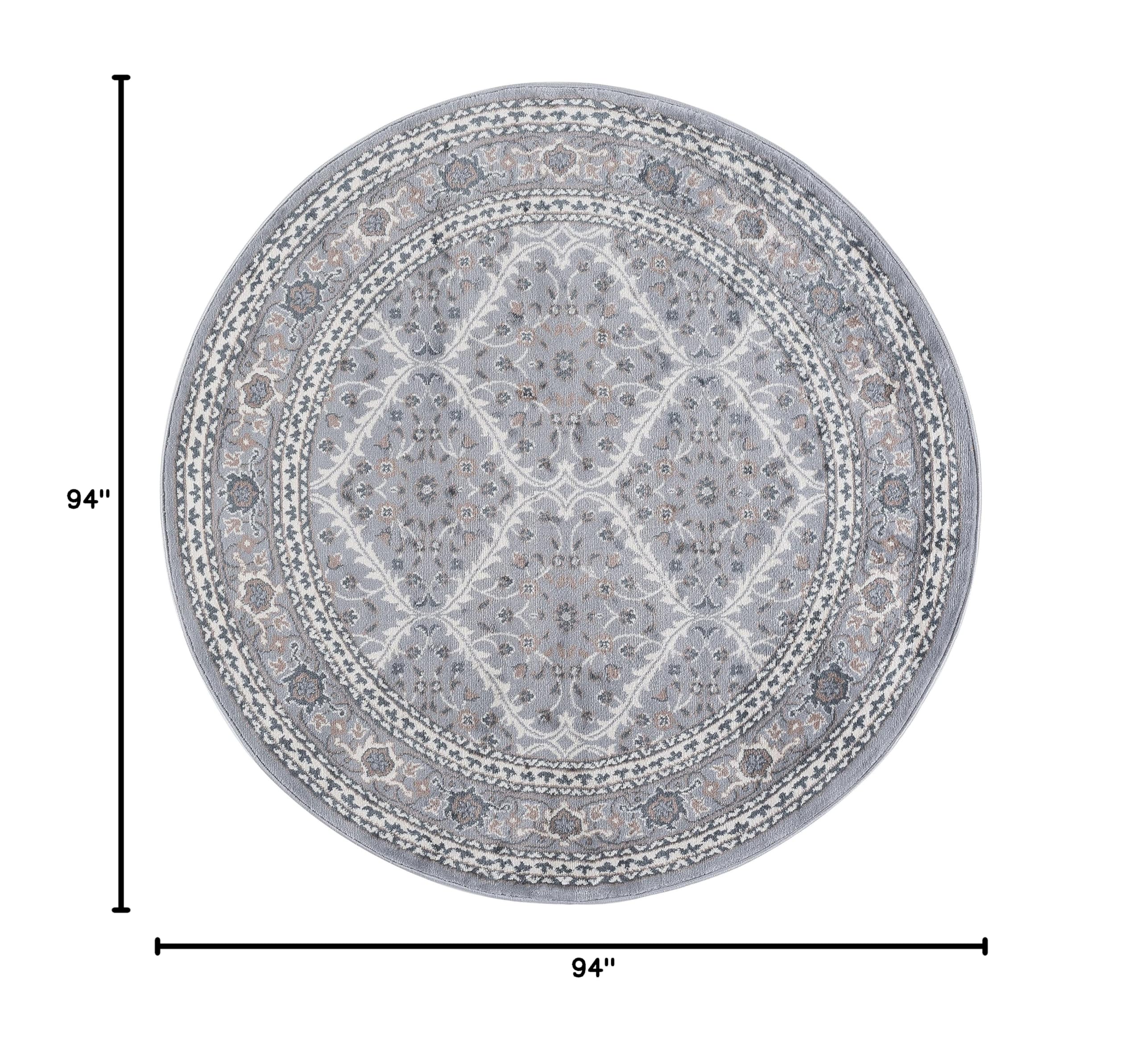 Tayse Gray Modern Large 8ft Round Area Rug - Soft Contemporary Carpet for Living Room, Bedroom, Dining Room & Entryway - Non-Slip Kitchen Rug - Perfect for Home Decor & Family Gatherings