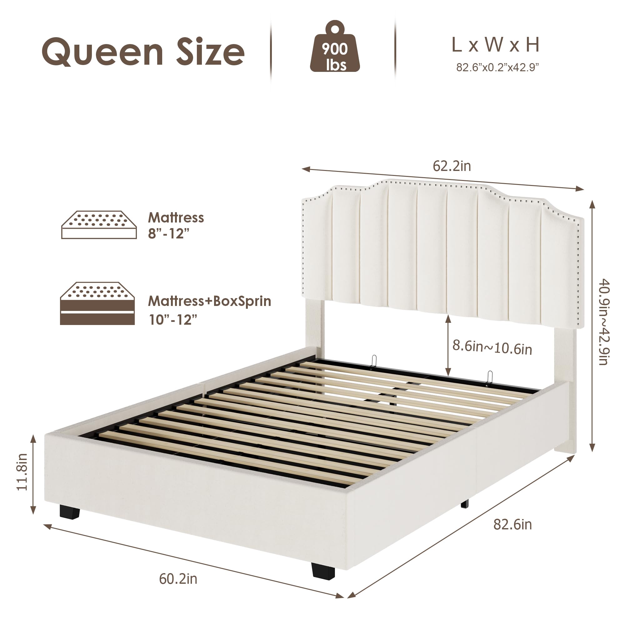 Harper & Bright Designs Queen Size Platform Bed with Lift-Up Storage - Velvet Upholstered Bed Frame with Headboard & Wood Slats | Noise-Free Bedroom Furniture (Beige) | Perfect for Small Spaces & Guest Rooms