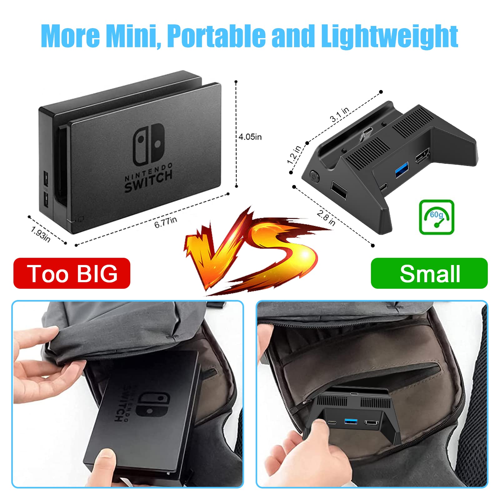 4K HDMI TV Dock for Nintendo Switch & Switch OLED - USB 3.0 Ports, Official Dock Replacement (Power Adapter Not Included) - Perfect for Home Gaming & Travel Entertainment