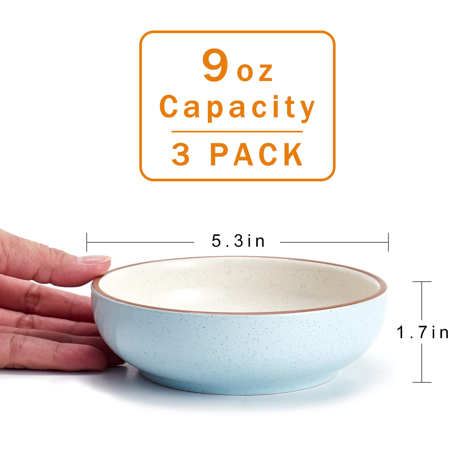 5.3 Inch Ceramic Cat Bowls Set of 3 - Shallow Pet Food & Water Dishes for Small Cats - Durable Non-Slip Blue Cat Bowls - Perfect for Kittens, Senior Cats & Multi-Cat Homes