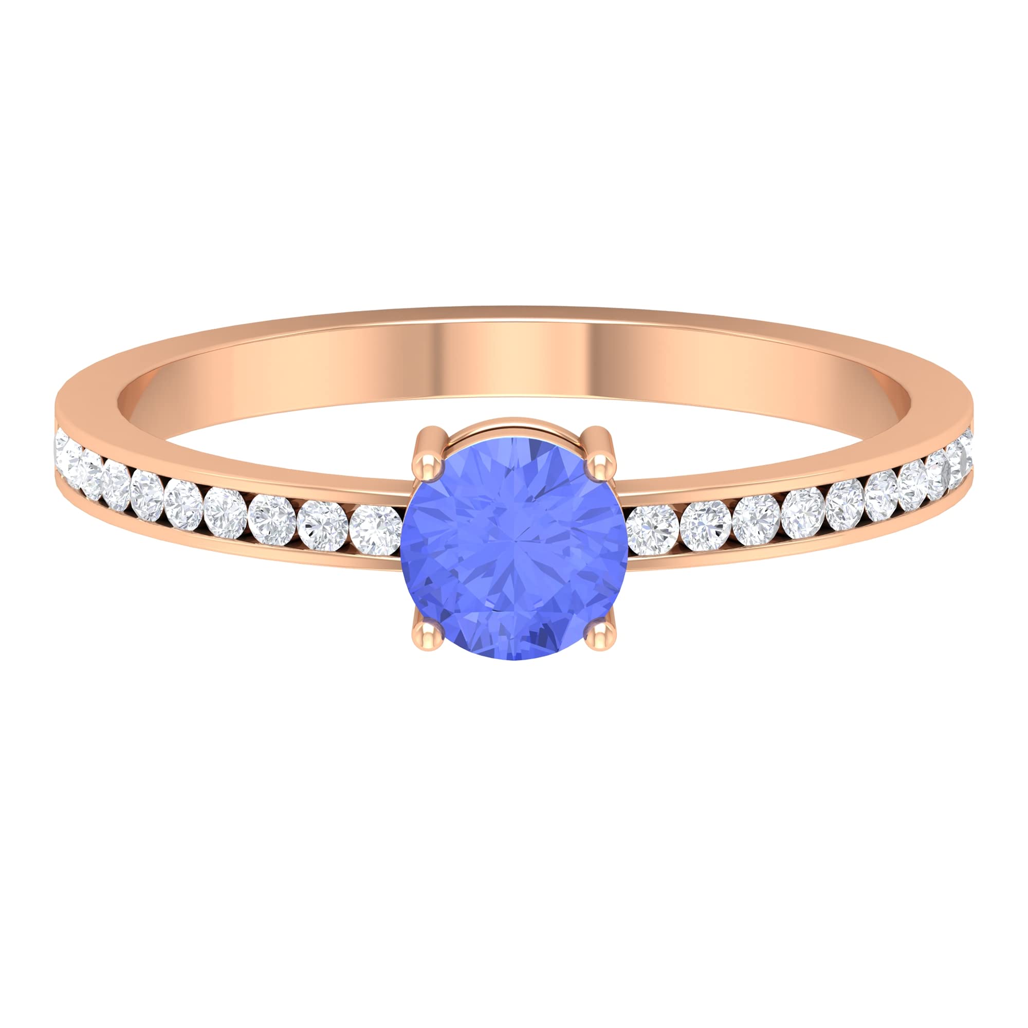3/4 CT Tanzanite and Diamond Ring in 14K Solid Gold, 5MM Round Blue Tanzanite Engagement Ring for Women - Perfect for Weddings, Anniversaries & Special Occasions