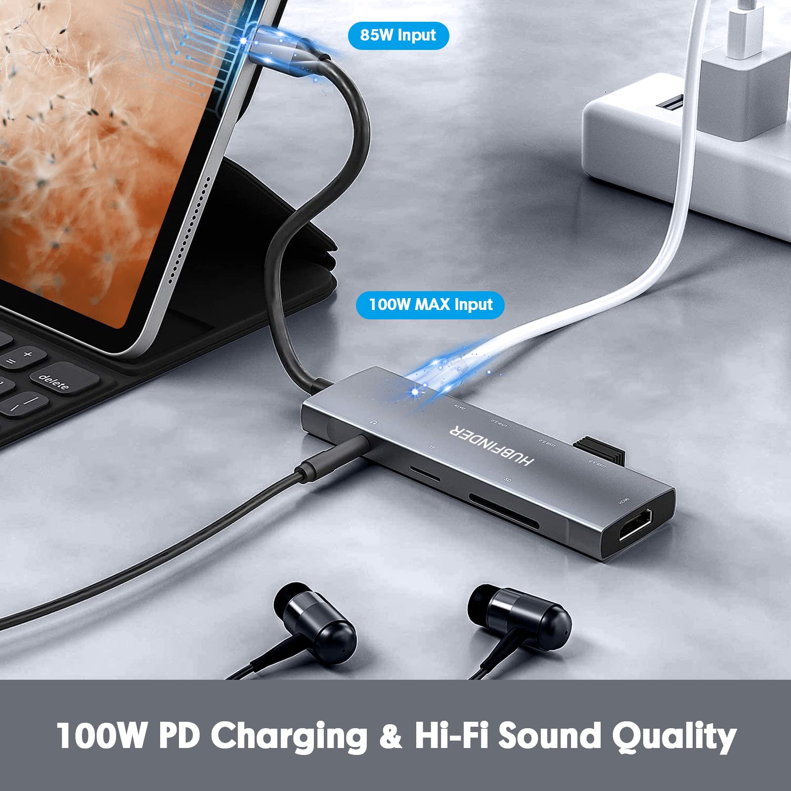 HUBFINDER 9-in-1 USB C Hub with 100W PD, 4K HDMI, 3 USB 3.0 Ports, USB-C 5Gbps, SD/TF Card Reader & 3.5mm Audio - Compatible with MacBook Air/Pro, iPad Pro - Perfect for Work, Travel & Home Office Connectivity