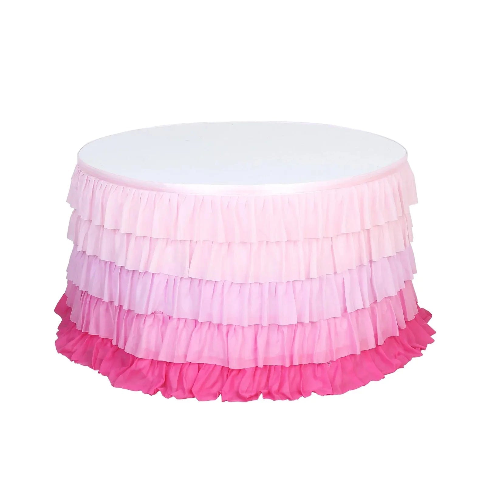 14 ft Chiffon 5 Tier Ruffled Tutu Table Skirt with Satin Backing - Elegant Party Decor for Weddings, Baby Showers & Banquets