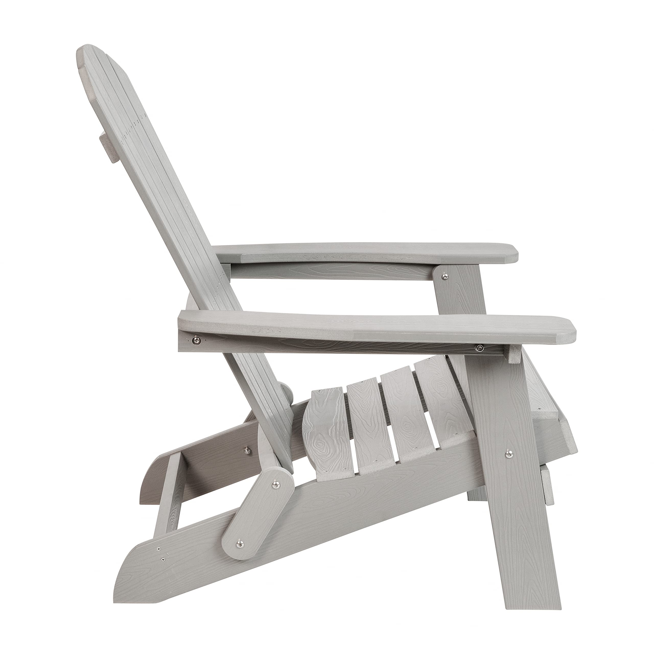 EMMA + OLIVER All-Weather Poly Resin Folding Adirondack Chair in Gray - Outdoor Patio Furniture for Garden, Poolside, Deck, and Backyard Relaxation