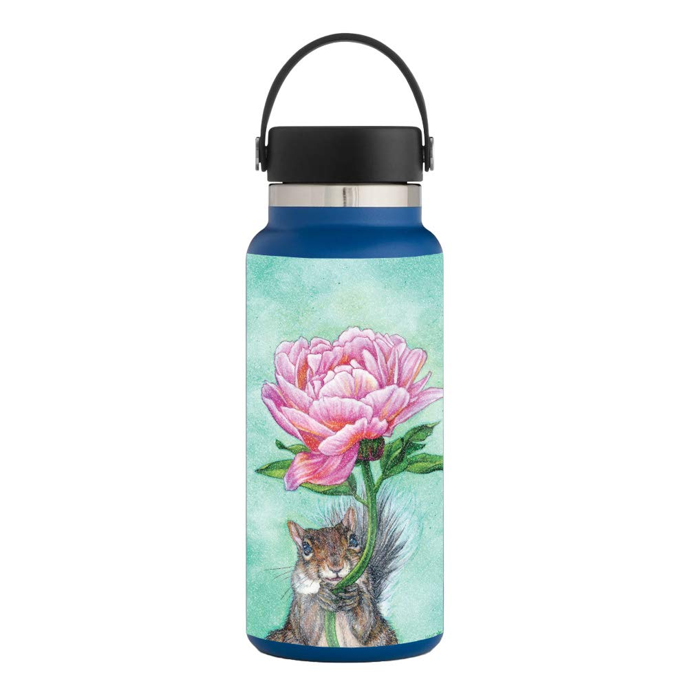 MightySkins Glossy Glitter Vinyl Wrap for Hydro Flask 32 oz Wide Mouth Water Bottle - Lovely Squirrel Design | Scratch-Resistant & Durable High-Gloss Finish | Easy to Apply, Remove & Reuse | Made in USA | Perfect for Gym, Hiking & Outdoor Activities
