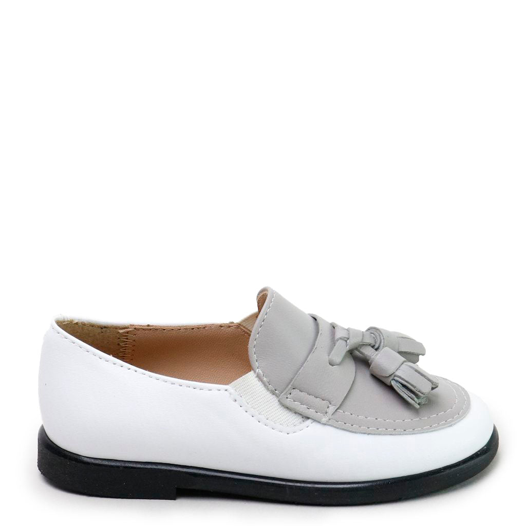 Stylish White and Gray Tassel Loafers for Women - Comfortable Slip-On Dress Shoes for Office, Party & Casual Wear