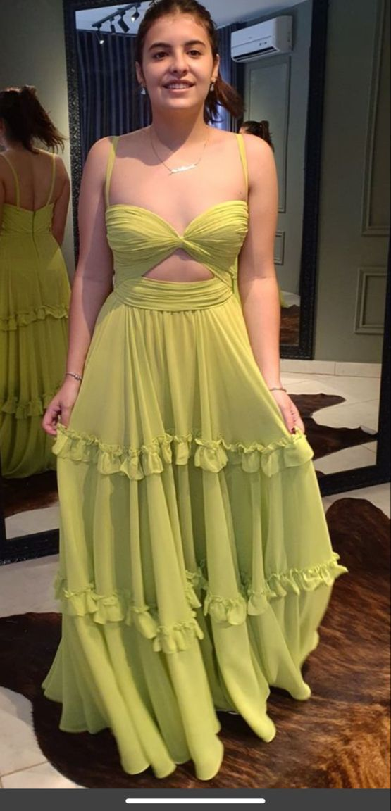 Elegant A-Line Green Ruffle Chiffon Formal Dress for Wedding Guest - Perfect for Garden Parties, Cocktail Events & Evening Occasions - Style J6627