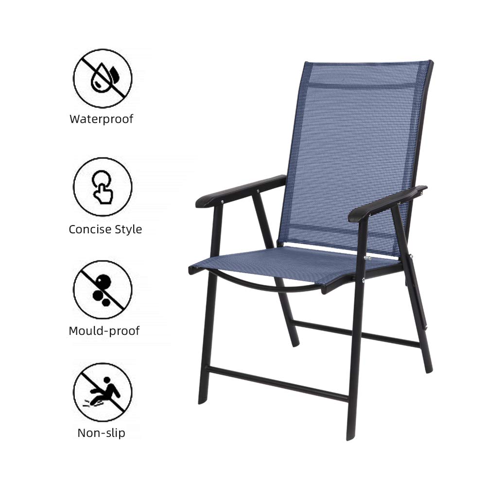 VINGLI Upgraded 4-Pack Folding Arm Chairs - Portable Indoor Outdoor Patio Chairs with Sling Back, Lightweight & Durable for Lawn, Pool, Courtyard, Balcony, Garden, Camping, Picnics, BBQs & Beach (Blue)
