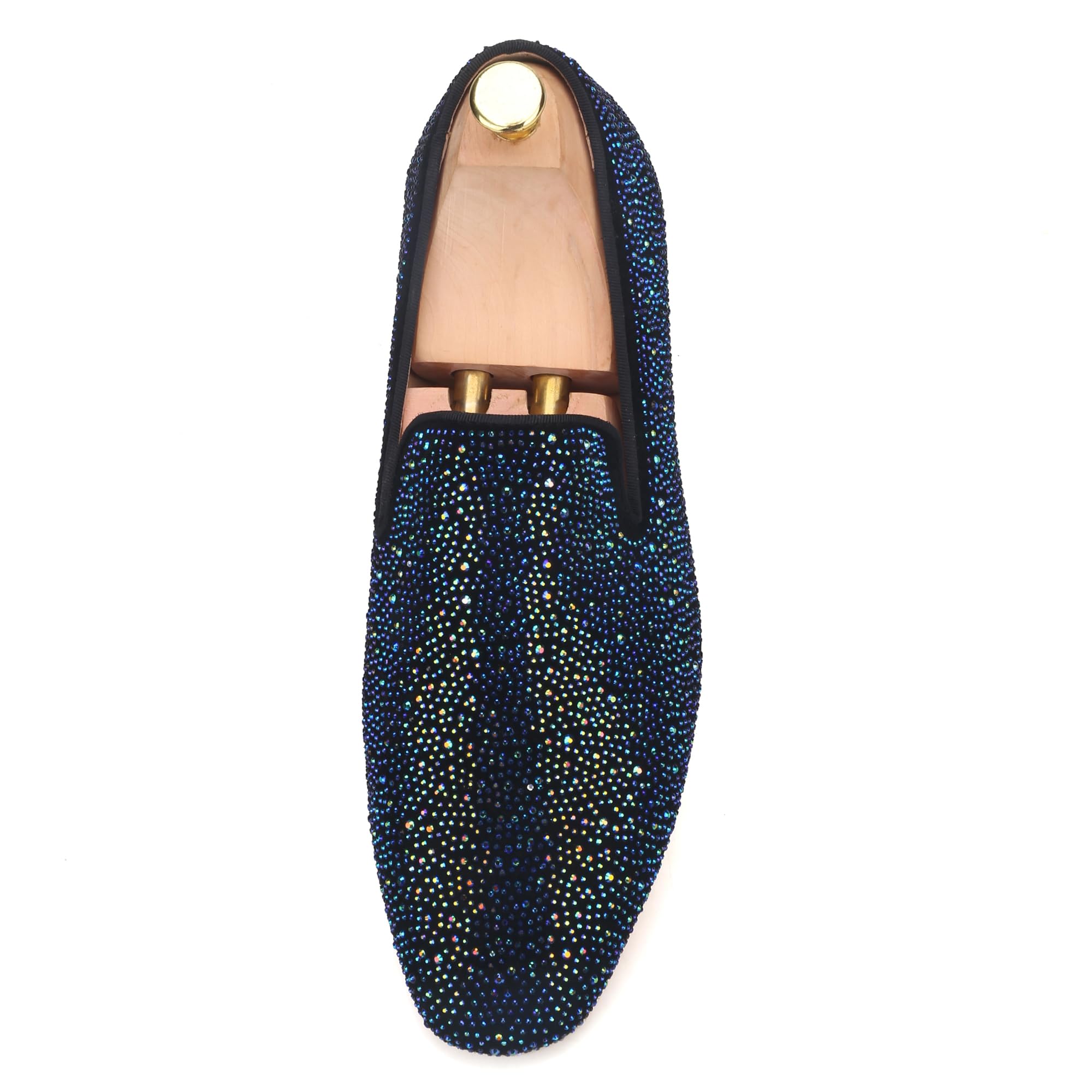 FERUCCI Men's Blue Crystal GZ Rhinestone Loafers - Comfortable Slip-On Shoes for Casual Wear, Parties & Home Use