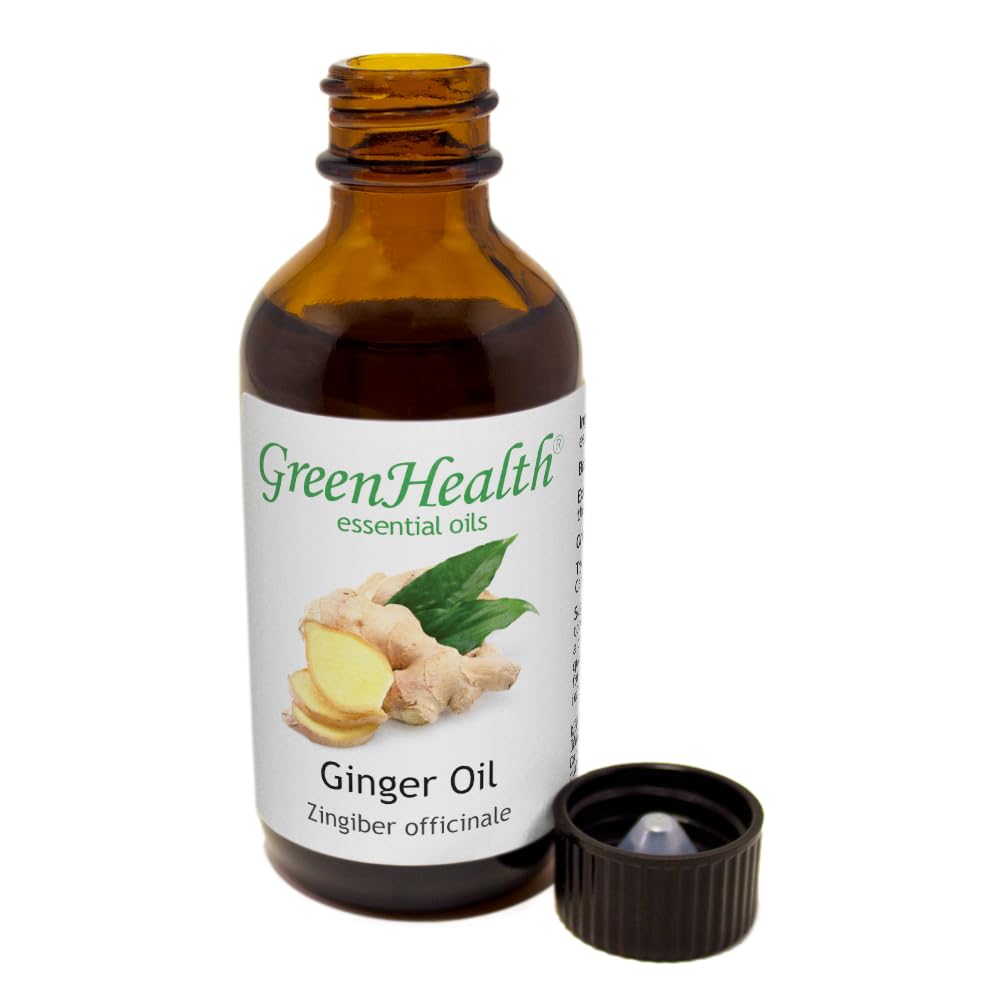 100% Pure Ginger Essential Oil - 2 fl oz (59 ml) Glass Bottle with Cap - Aromatherapy, Massage & DIY Skincare - GreenHealth