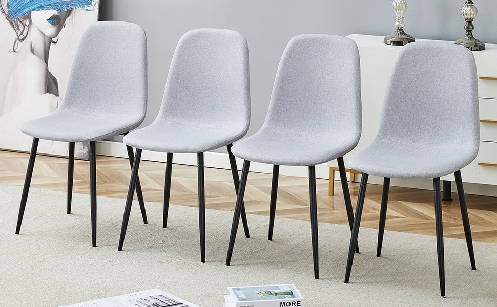 6-Piece Light Gray Linen Cotton Dining Chair Set - Comfortable Integrated Seat & Backrest for Modern Home Decor | Perfect for Kitchen, Dining Room & Small Spaces