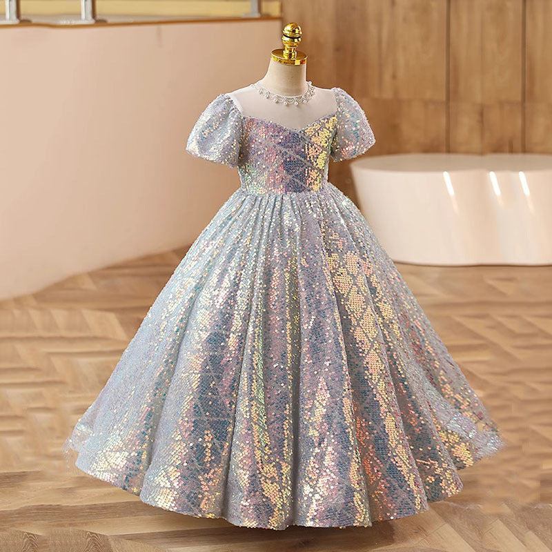 Elegant Baby Girls Puff Sleeve Princess Maxi Dress - Toddler Flower Girl Dress for Special Occasions, Birthday Parties & Photoshoots