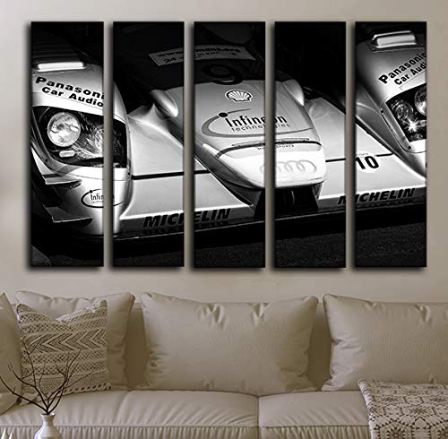 5-Piece R8 Le Mans Race Car Wall Art Canvas Print Set - 35x55 Inch Sports Car Theme Wall Decor for Living Room, Garage & Showroom