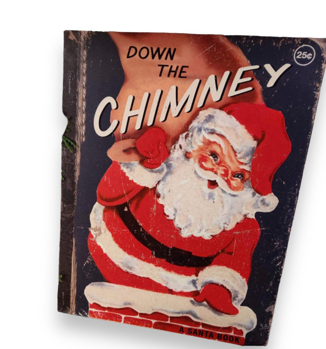 Vintage Wooden Chimney Christmas Book Cover Cutouts - Handmade Holiday Decor for Fireplace Mantel, Bookshelf & Gift Wrapping