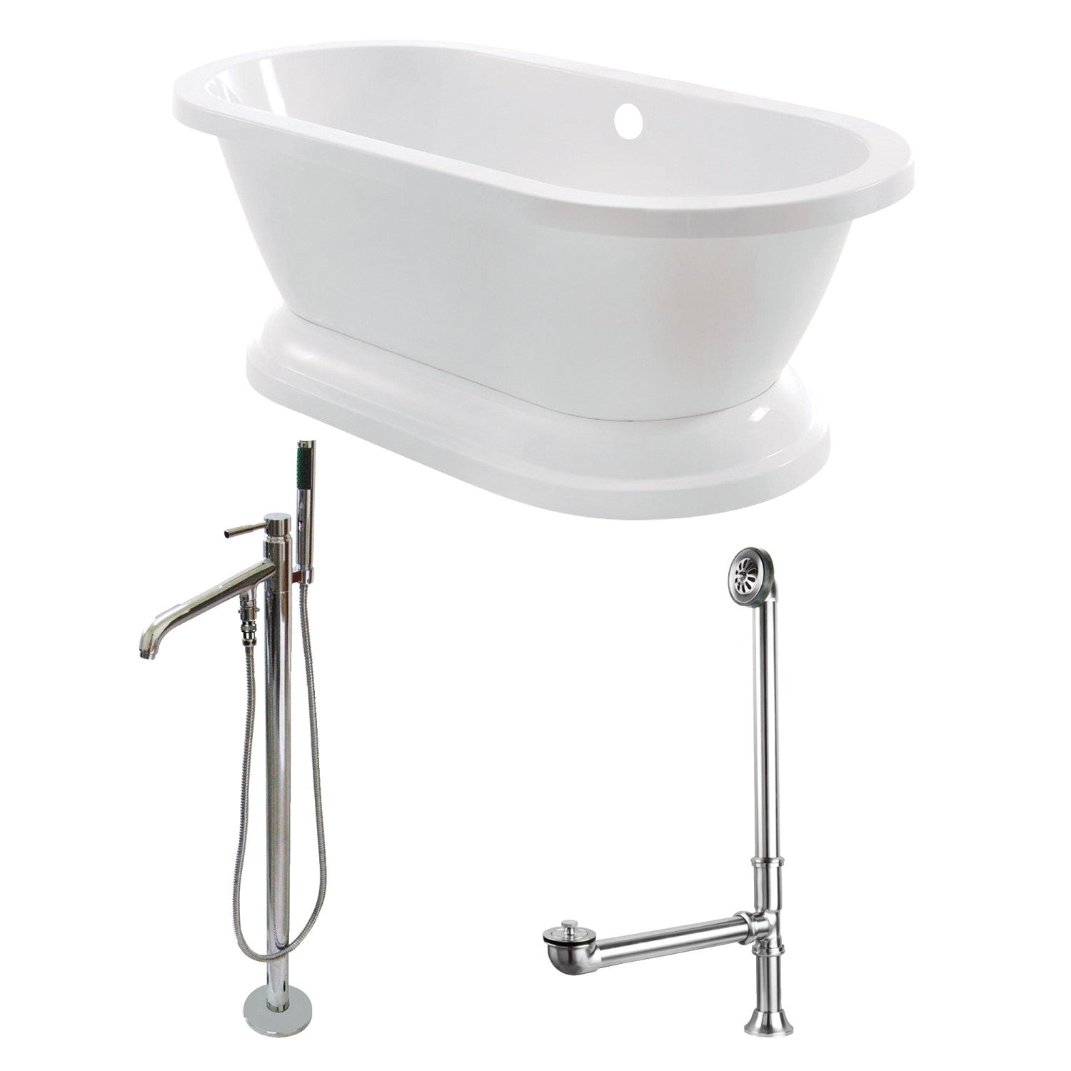 Aqua Eden 67-Inch Acrylic Oval Double-Ended Freestanding Bathtub with Faucet Combo - Glossy White & Polished Chrome - No Faucet Drillings - Luxury Soaking Tub for Master Bathroom Relaxation