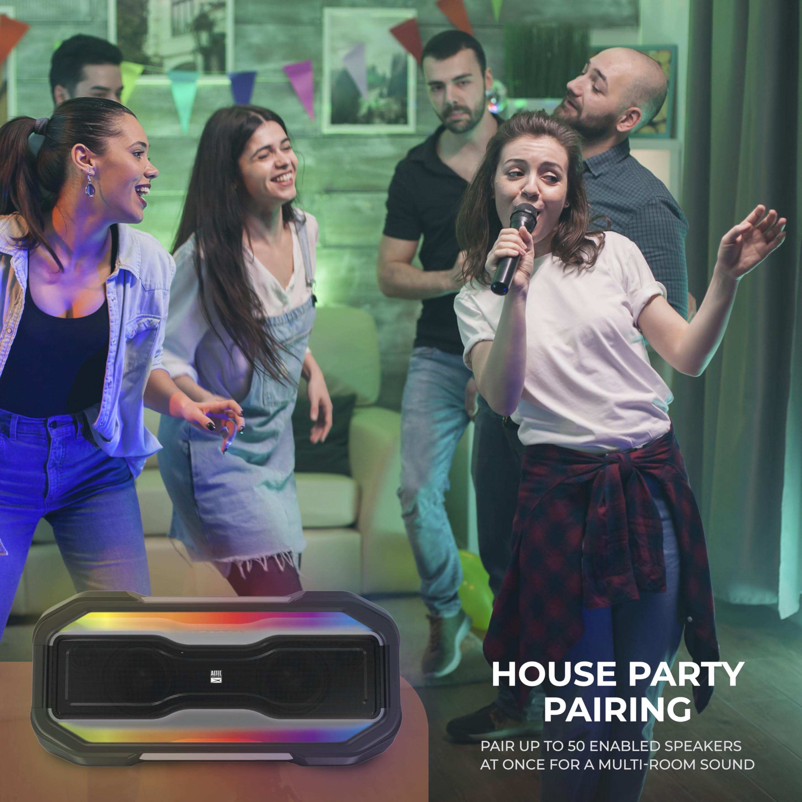 Altec Lansing ROCKBOX XL Wireless Bluetooth Speaker - Portable Waterproof Speaker with 20 Hours Playtime, 5 LED Light Modes, Floating Design for Pool Parties, Beach Outings & Outdoor Adventures