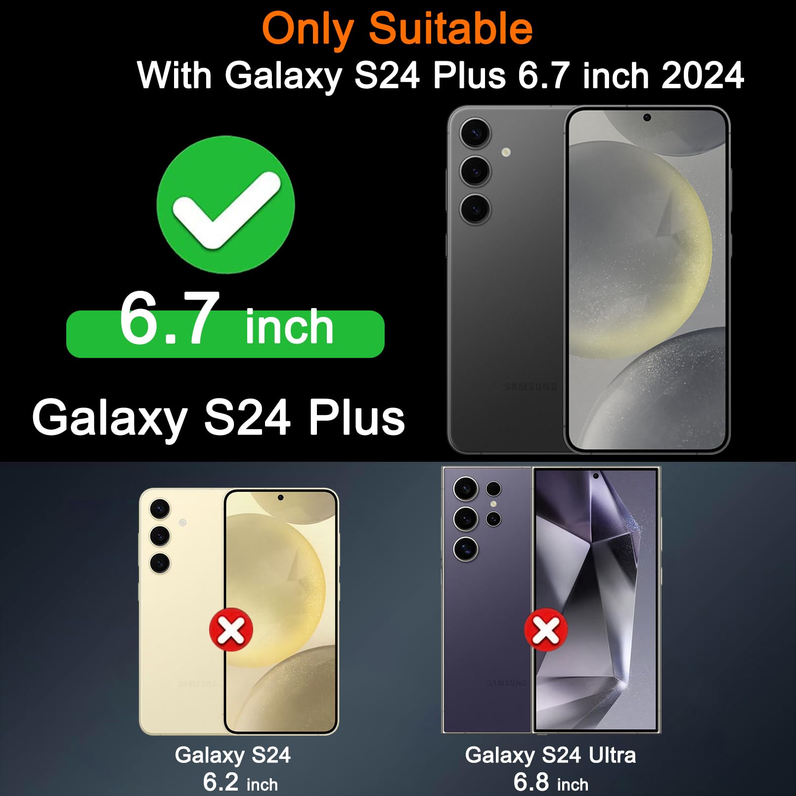4 Pack Privacy Screen Protector for Samsung Galaxy S24 Plus 6.7 Inch + 4 Pack Tempered Glass Camera Lens Protector - 9H Hardness, Anti-Spy, Case Friendly with Mounting Frame | Perfect for Office, Travel & Daily Privacy Protection