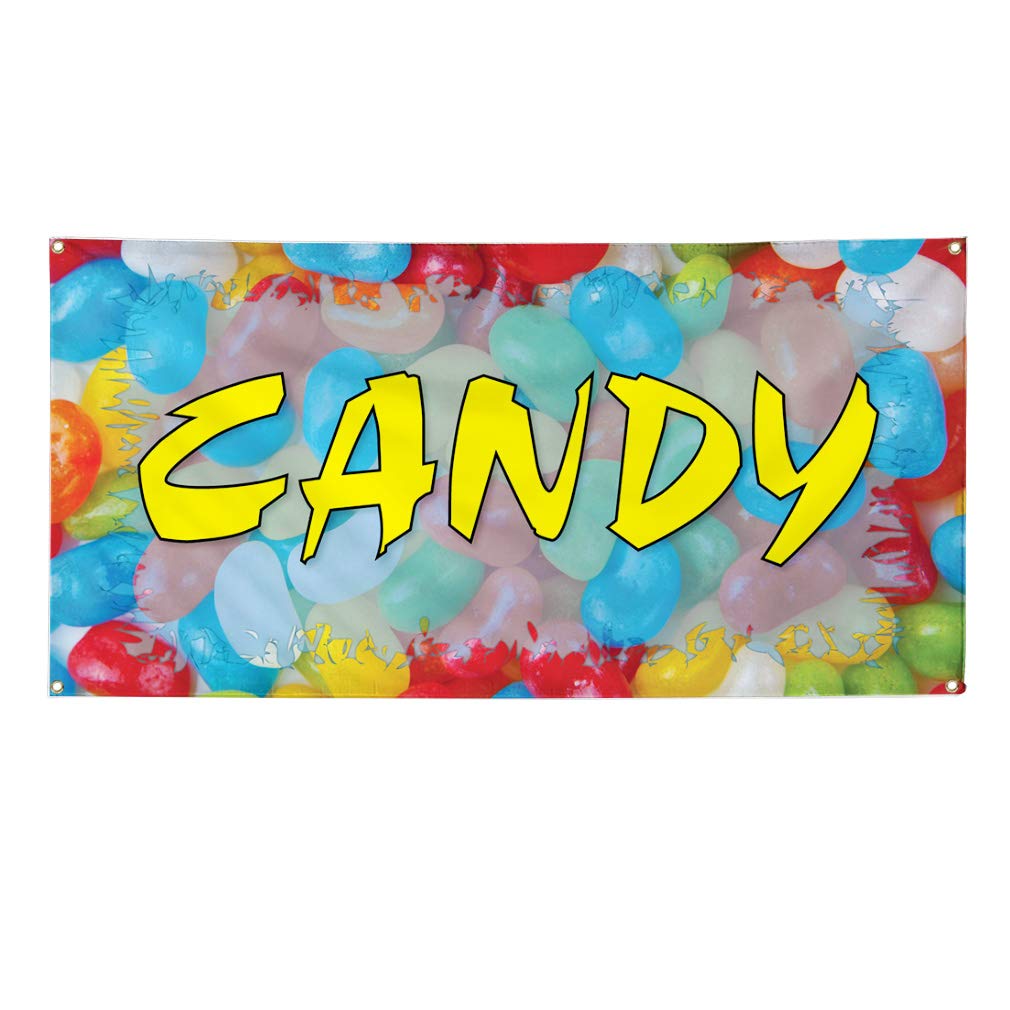 Custom Vinyl Banner - 60x144 Inches Weatherproof Outdoor Advertising Sign with 10 Grommets for Candy, Food & Beverage Business | Durable Yard Sign for Retail Stores, Trade Shows, and Events