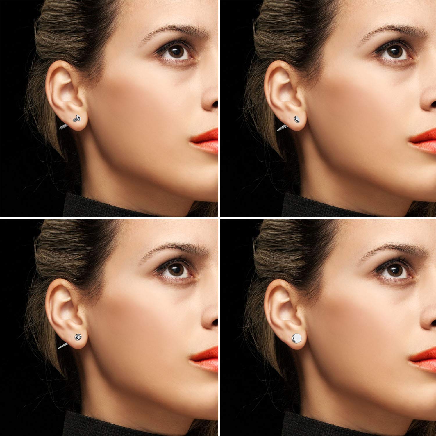 **Aroncent 6 Pairs Stainless Steel Small Hoop Earrings for Men & Women - Fake Gauges, Spike Earrings Set | Hypoallergenic, Lightweight & Durable | Perfect for Casual Wear, Parties & Gifts**