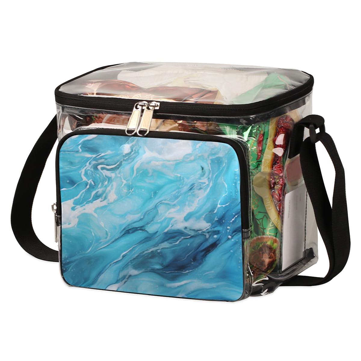 GzLeyigou Blue Marble Print Clear Tote Bag - Transparent Crossbody Shoulder Bag with Handles for Women | Perfect for Lunch, Travel, Picnic, Concerts & Sports Events | Stadium Approved Waterproof Purse for Outdoor Activities