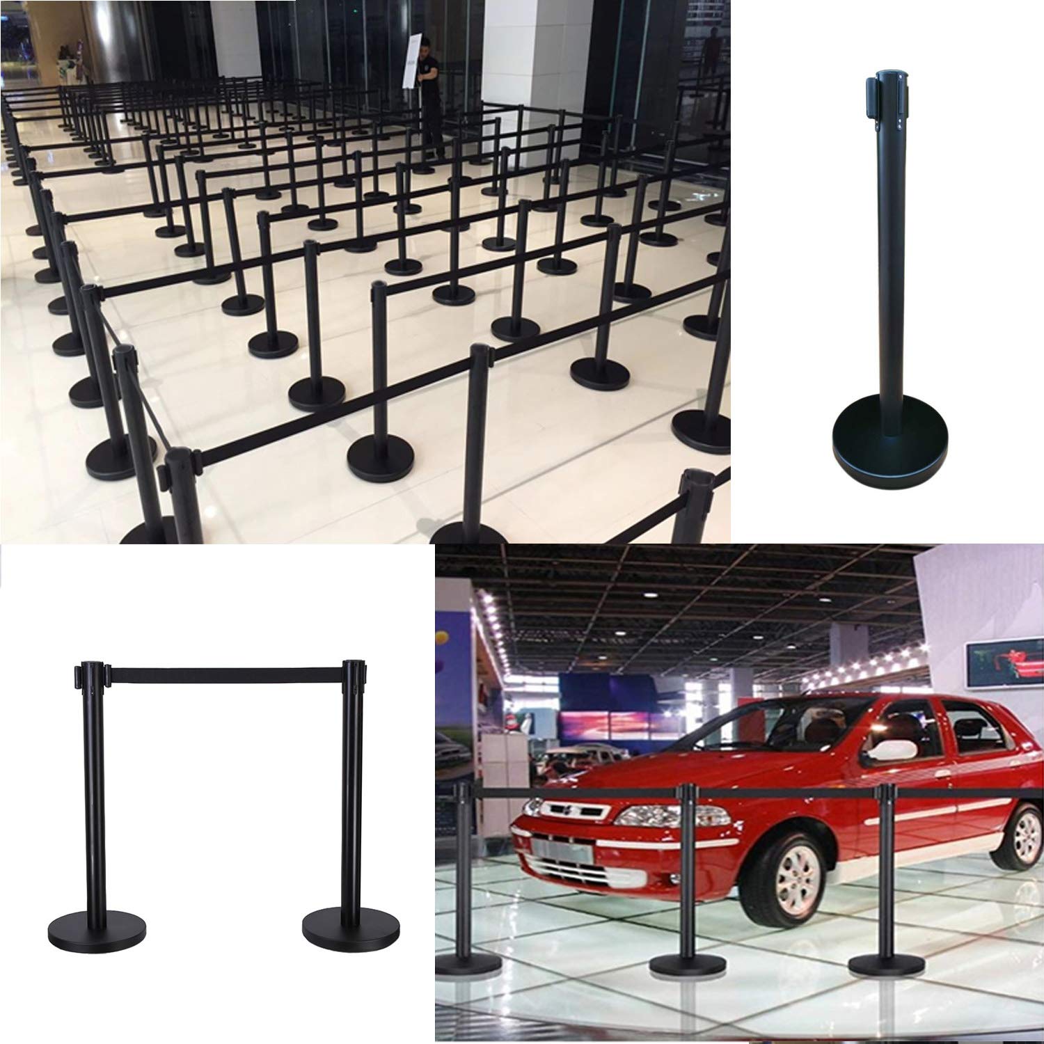 2 PCS Heavy Duty Premium Steel Stanchion Barrier Poles with 9.8-Foot Retractable Black Belt - Crowd Control for Events, Concerts, and Retail Stores | Easy Assembly & 4-Way Connect | Safety Locking Belt | Indoor & Outdoor Use