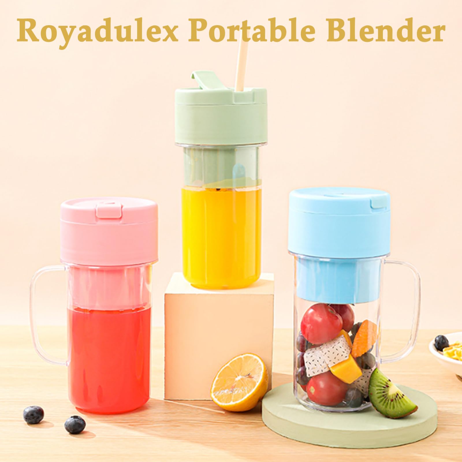 Royadulex Portable Blender for Smoothies & Juices - 600W High-Speed Personal Blender with Travel Bottle, USB Rechargeable, BPA-Free - Perfect for Gym, Office & Outdoor Activities (Green)
