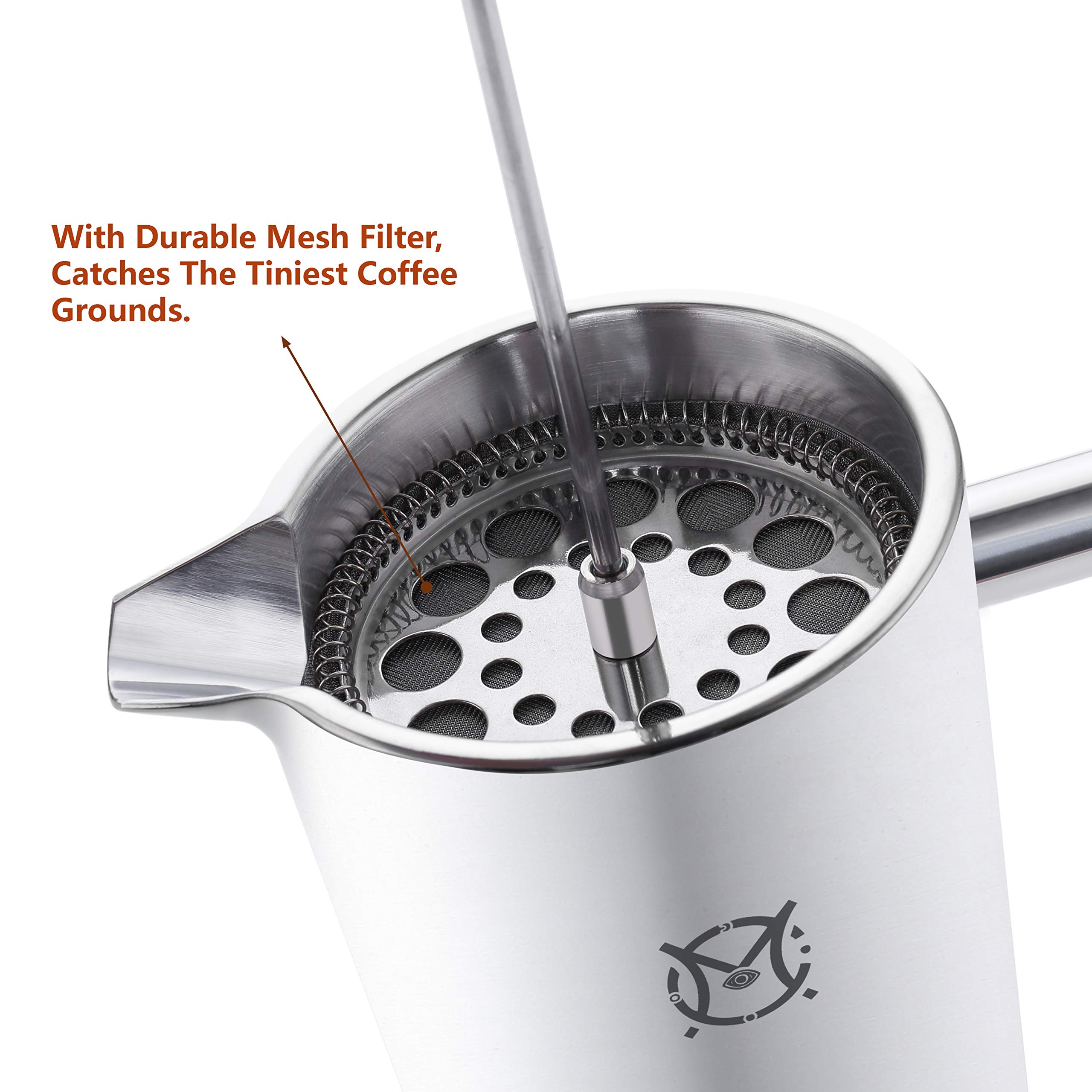 Premium Stainless Steel French Press Coffee Maker – 2 Cup (750ml/24oz) Double Walled Insulated Design for Hotter Coffee – Perfect for Home, Office & Camping Use