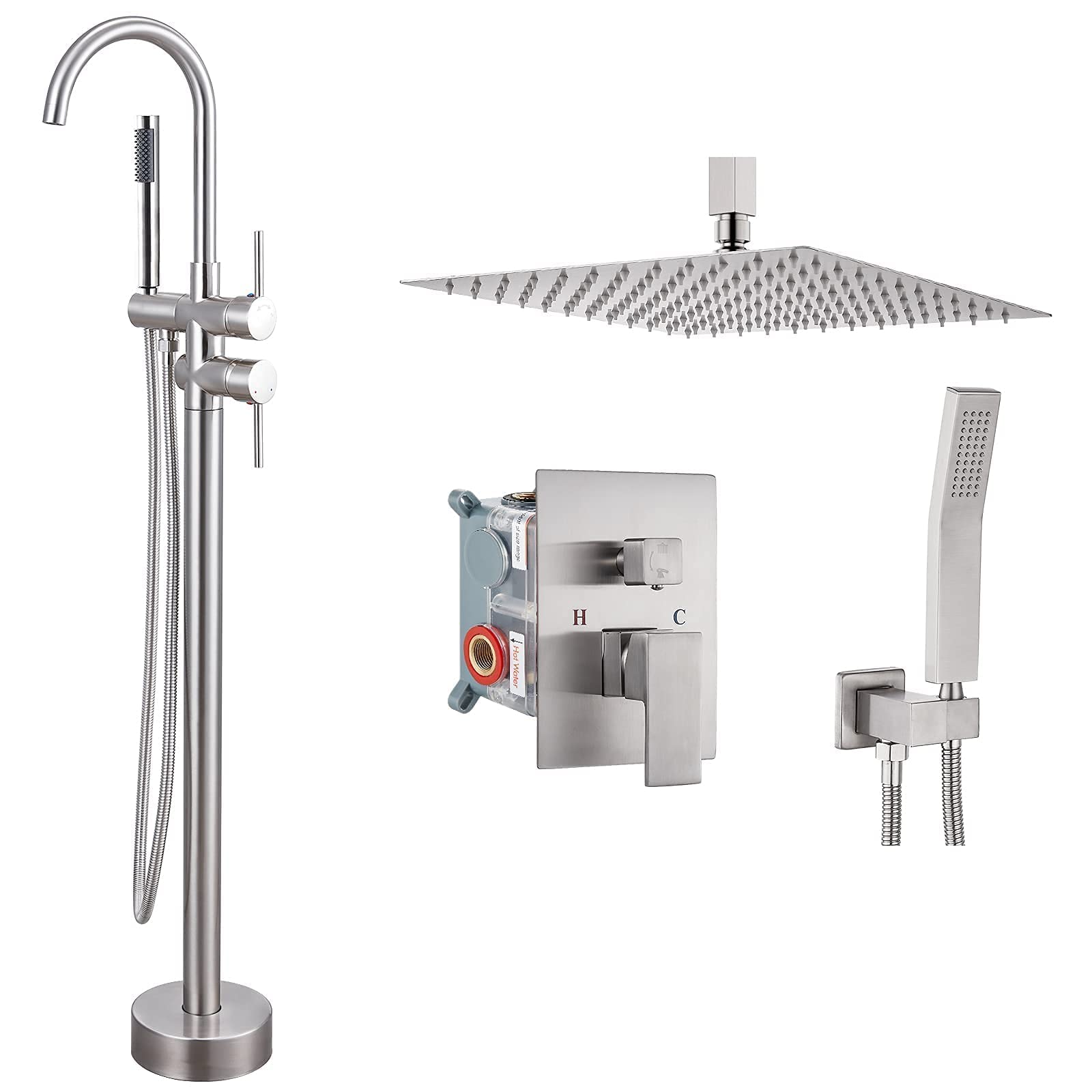 Aolemi Brushed Nickel Floor Mount Bathtub Faucet - 10