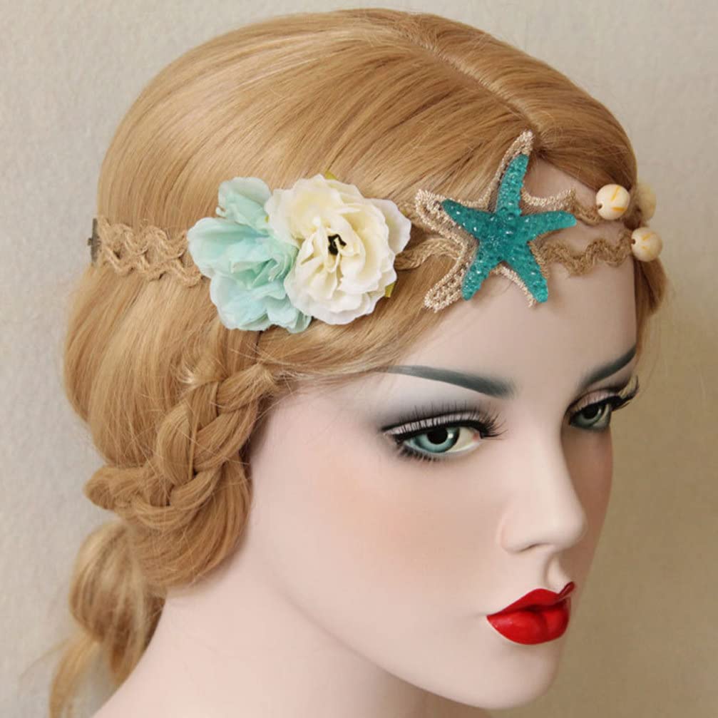 FOMIYES 2-Piece Starfish Headband Set - Mermaid Hair Accessories for Women, Sea Star Hair Clips, Bohemian Resin Diamond Shell Flower Headpiece - Perfect for Beach Weddings, Bridal Showers, and Summer Festival Outfits