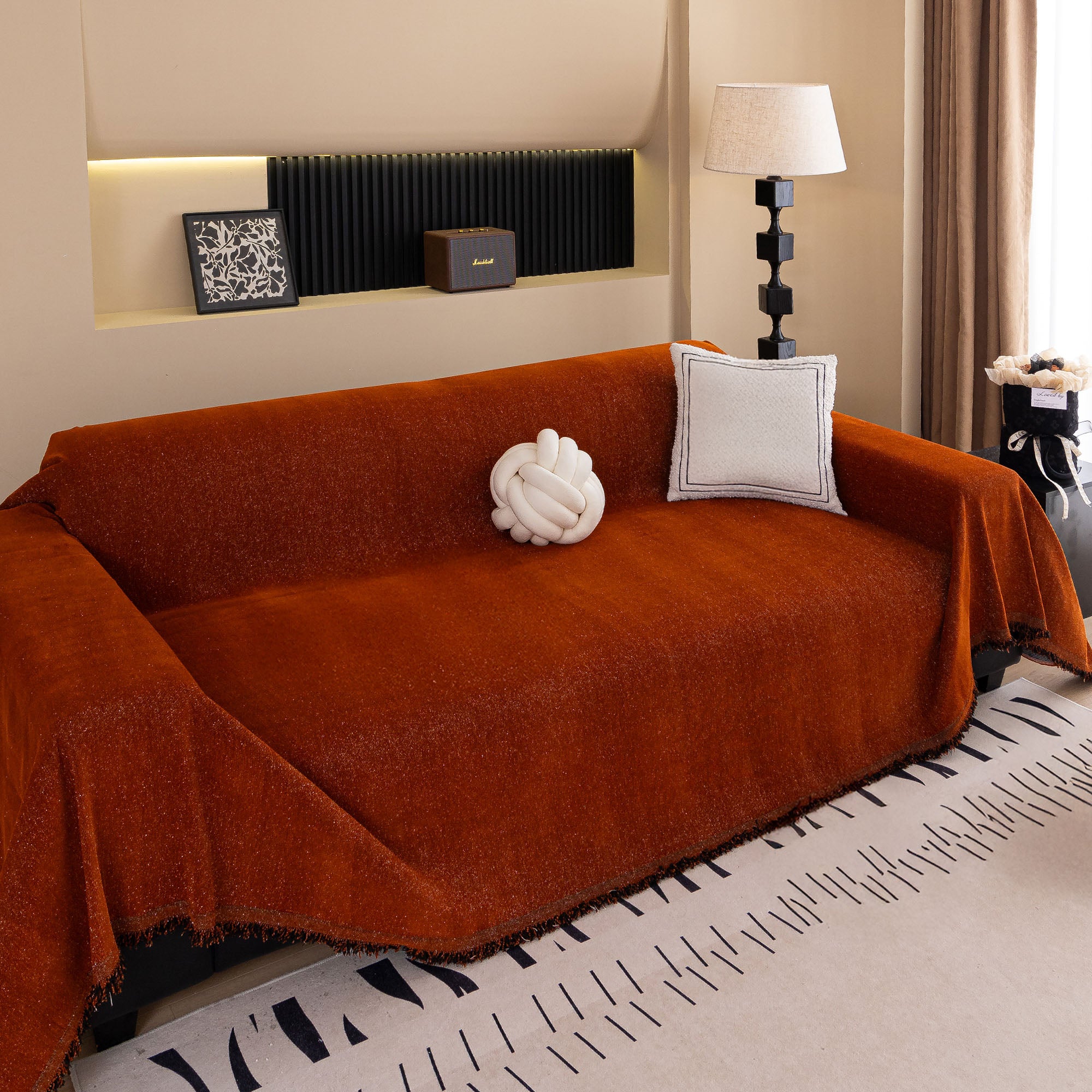 Modern Herringbone Plush Sofa Cover - Pet Friendly Durable Couch Protector with Woven Minimalist Design | Perfect for Living Room, Bedroom & Home Decor
