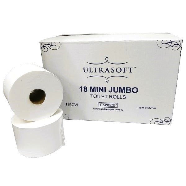 Ultra Soft Caprice Mini Jumbo Toilet Paper Roll - 115 Meters (377 Feet) Long - Premium Bathroom Tissue for Home & Office Use