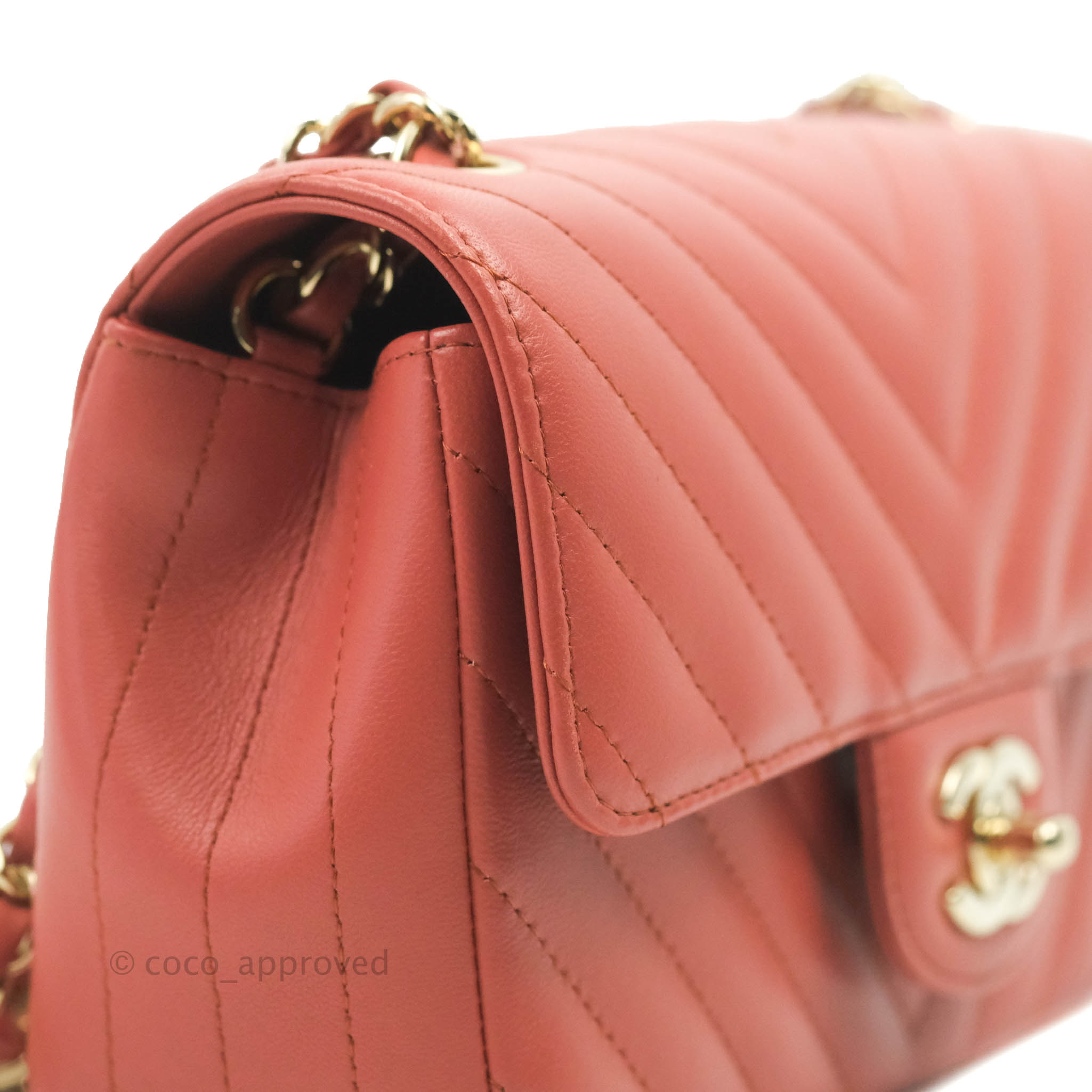 Chanel Chevron Mini Rectangular Flap Bag in Brick Red Lambskin Leather with Aged Gold Hardware - Luxury Crossbody Purse for Women, Perfect for Date Night & Special Occasions