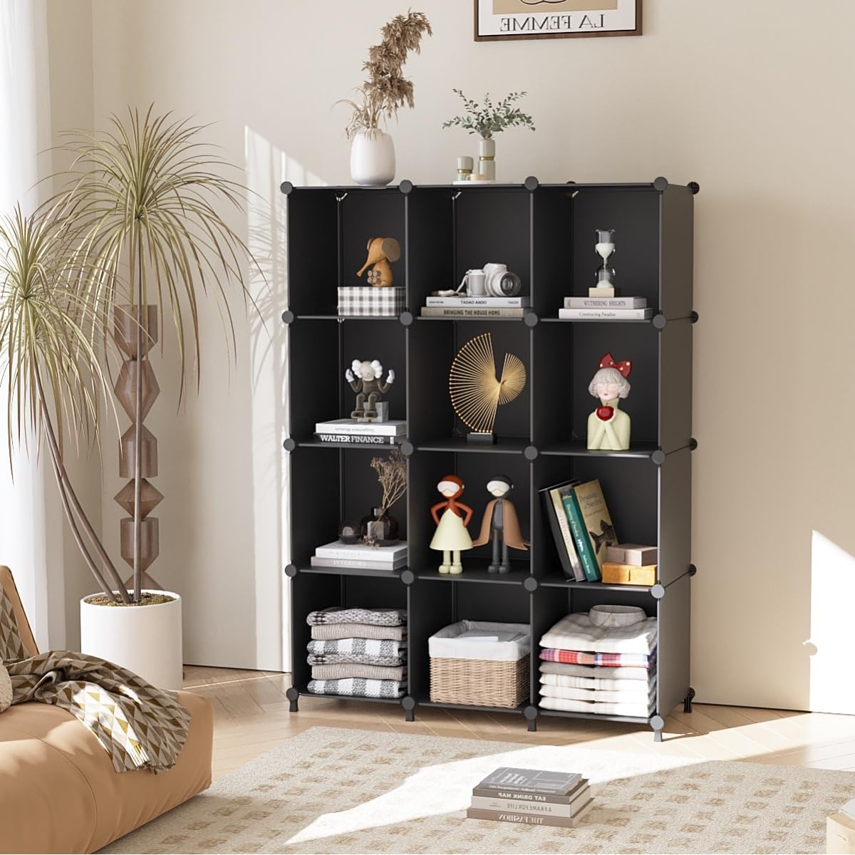 Stackable 12-Cube Storage Organizer for Closet, Bedroom & Home - Black