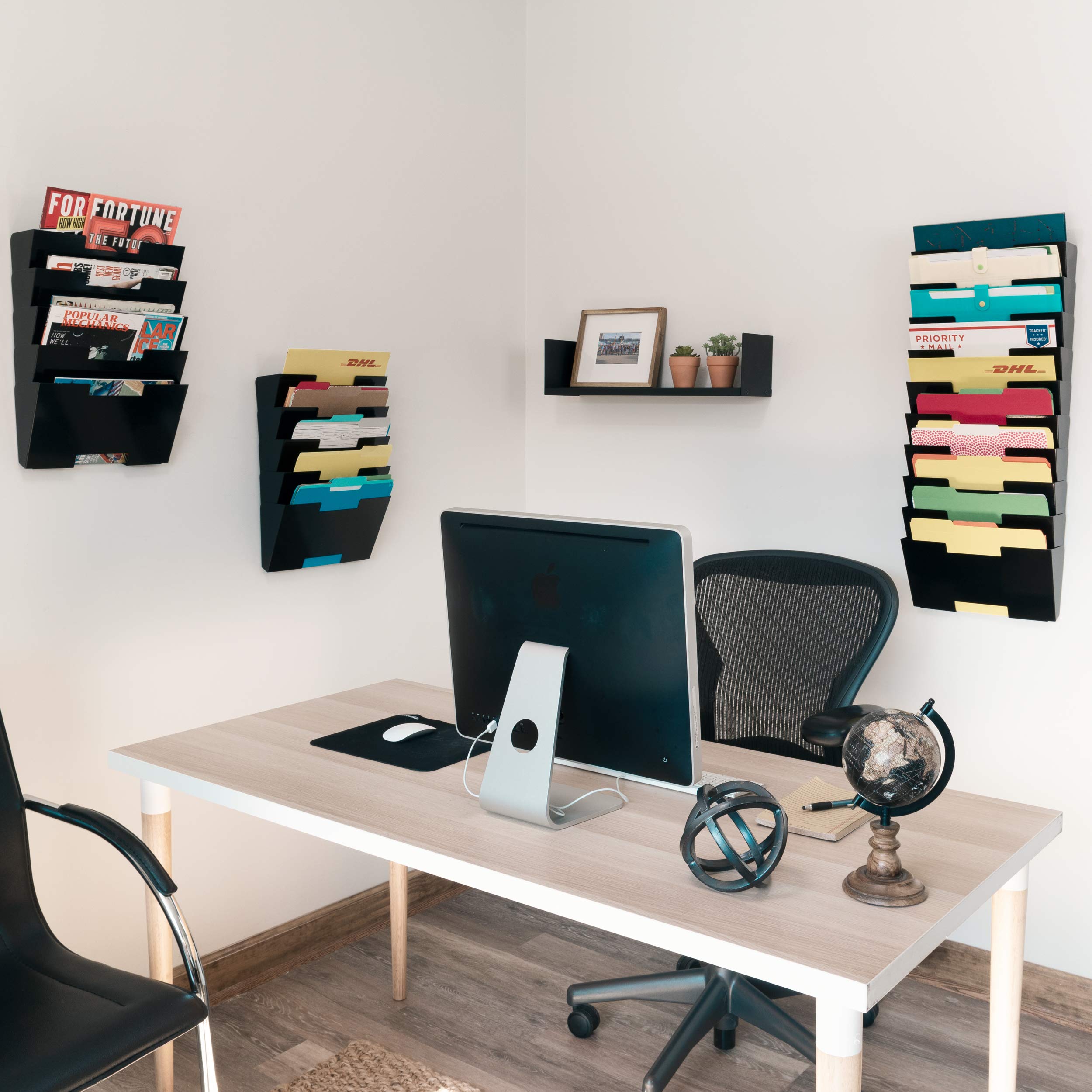 Wallniture Lisbon 10-Tier Wall Mounted File Holder & Desk Organizer - Black Metal Office Storage Rack for Documents, Mail & Supplies - Perfect for Home Office, Classroom & Workspace Organization