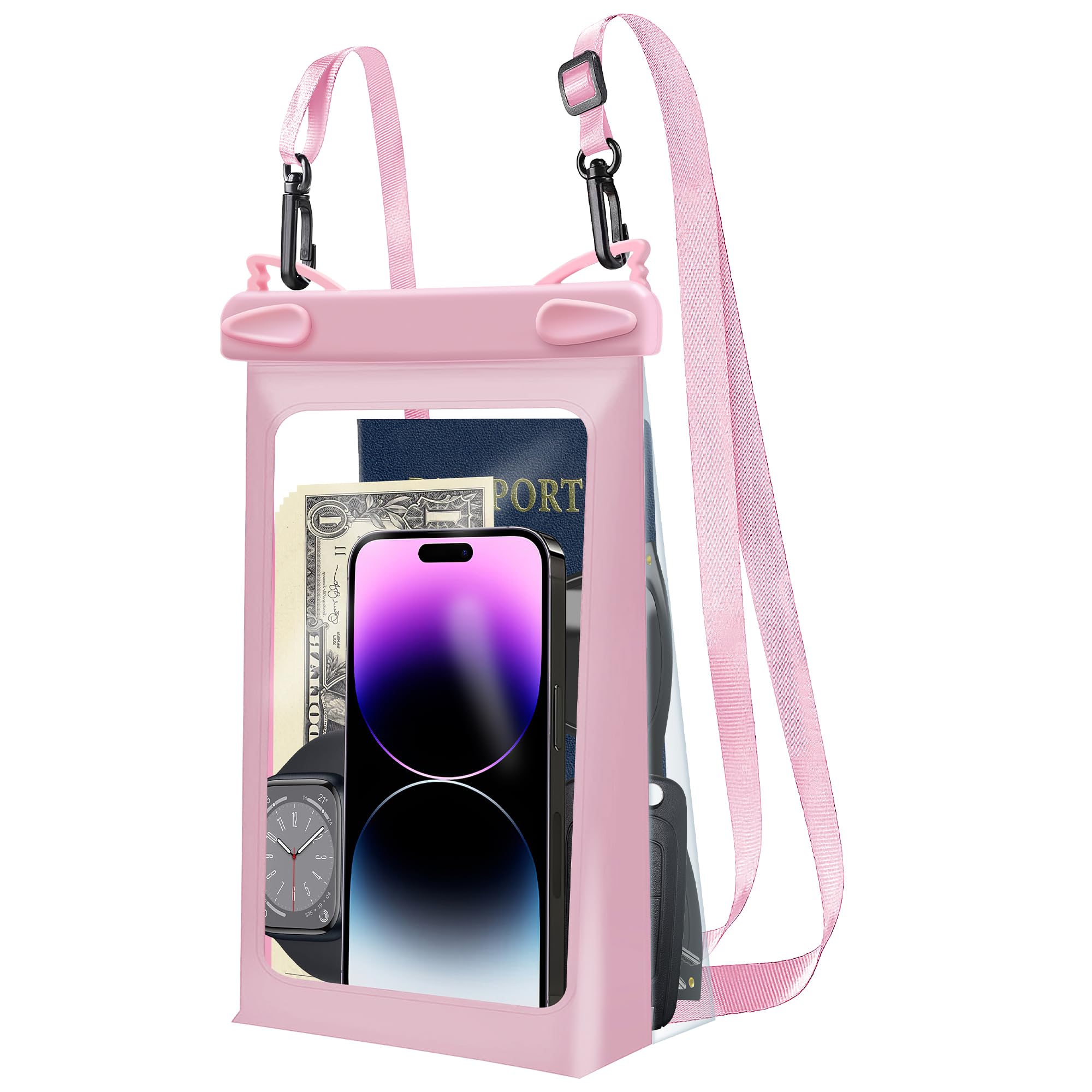 Universal Waterproof Phone Pouch - Floating Dry Bag for iPhone 15/14/13/12/11 Pro Max/XS/XR/X & Samsung Galaxy S24/S23/S22/S21/S20 Ultra - Oversized Clear Case with Lanyard (Pink) - Perfect for Swimming, Beach, Snorkeling & Water Sports