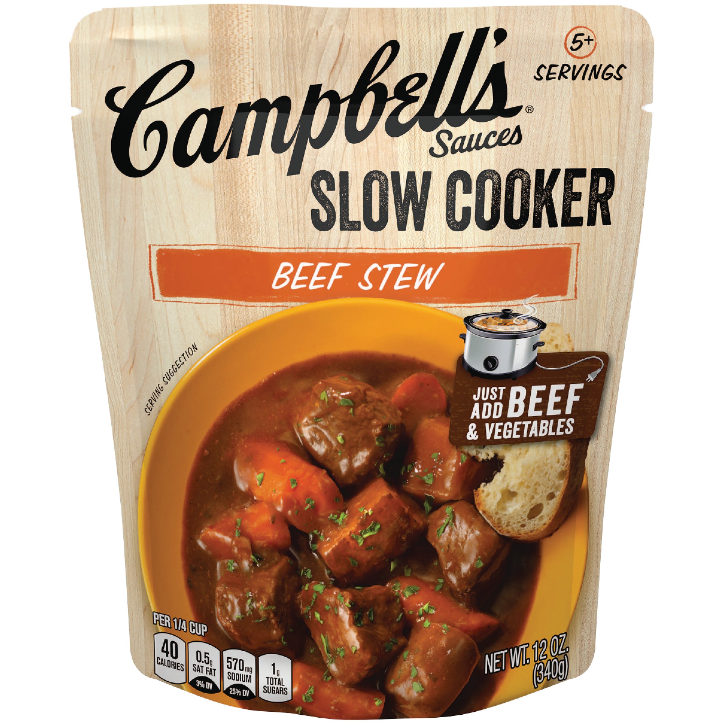 Campbell's Slow Cooker Sauce - Beef Stew Flavor, 12 Ounce Pouch (6 Pack) | Easy Homemade Beef Stew & Hearty Family Meals | Perfect for Slow Cookers, Crock Pots & Comfort Food Dinners