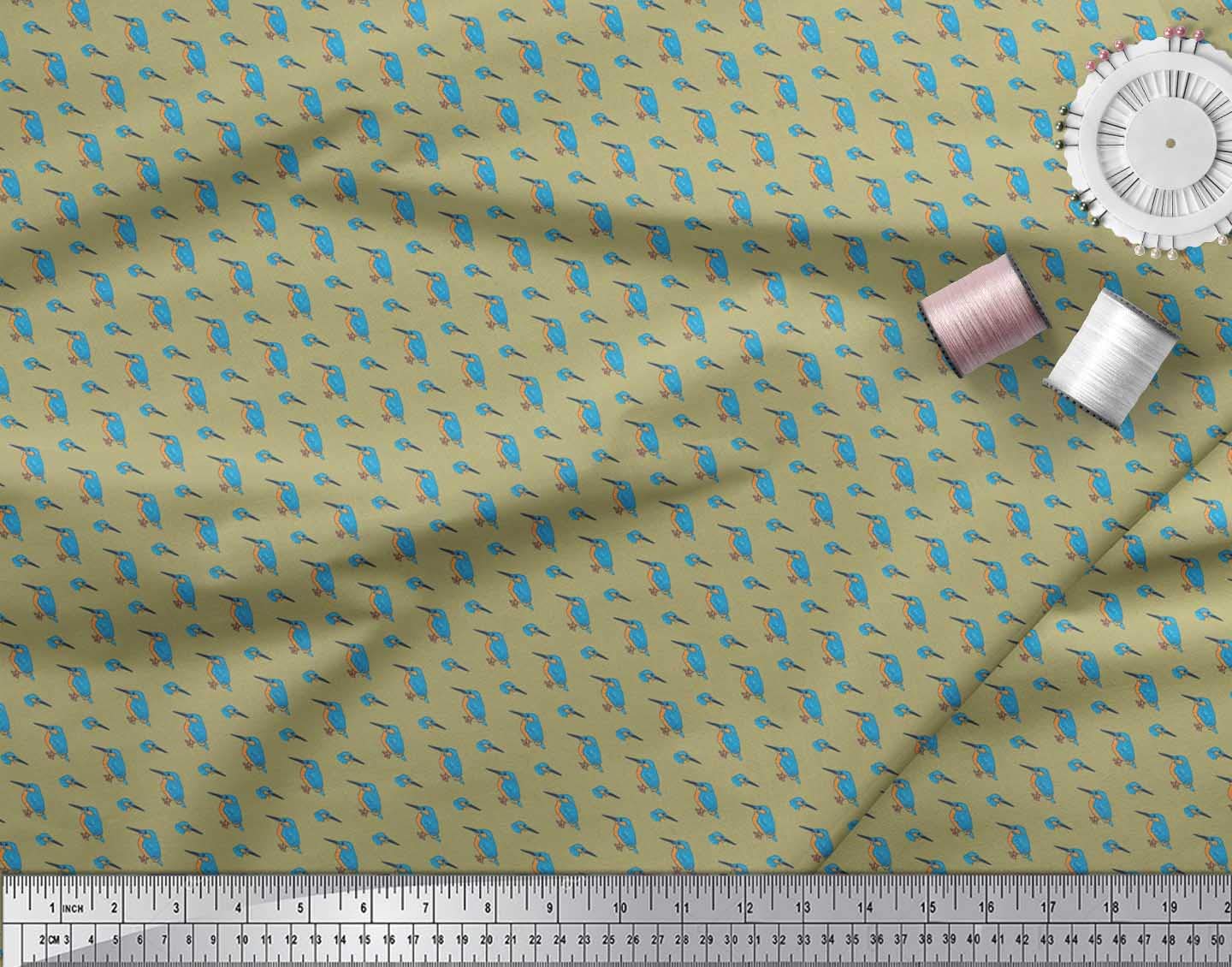 Soimoi 100% Cotton Poplin Fabric by The Yard - 42 Inch Wide - Kingfisher Bird Print Shirting Material for Dresses, Shirts & Home Decor - Avian Elegance Green Printed Fabric for Sewing & DIY Projects