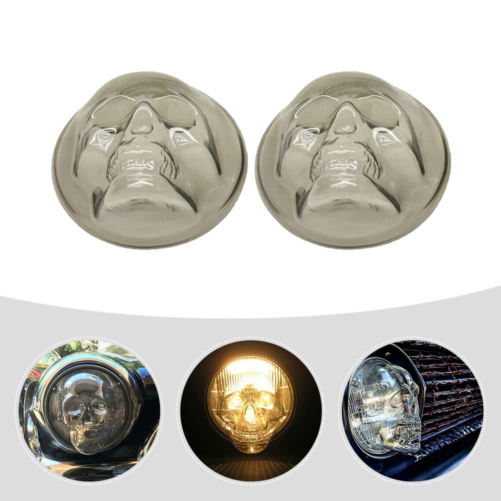 2PCS Heat-Resistant Car Headlight Covers - Clear Motorcycle Skull Lamp Shades for Halloween & Car Decorations - Durable Car Light Protectors for Night Rides & Themed Events