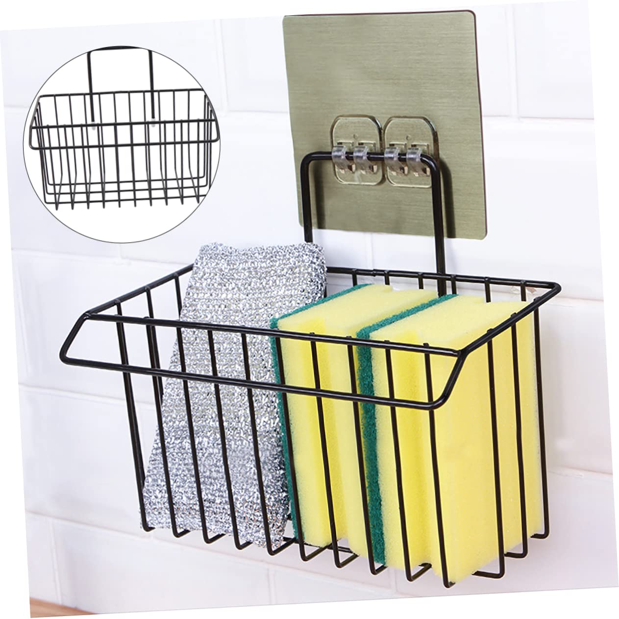 DOITOOL Wall-Mounted Sponge Holder - Kitchen Sponge Rack & Drain Basket for Sink - Organize Sponges, Brushes, and Cleaning Tools - Perfect for Kitchen, Bathroom, and Laundry Room Storage (Stainless Steel)