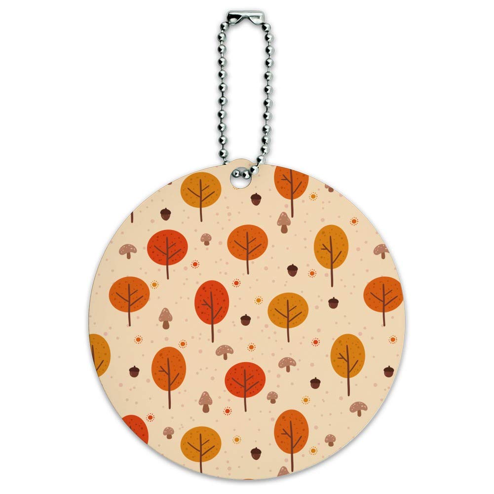 Autumn Fall Trees Pattern Round Luggage ID Tag - Durable Suitcase Name Tag for Carry-On Bags - Perfect for Travel Identification & Lost Baggage Prevention