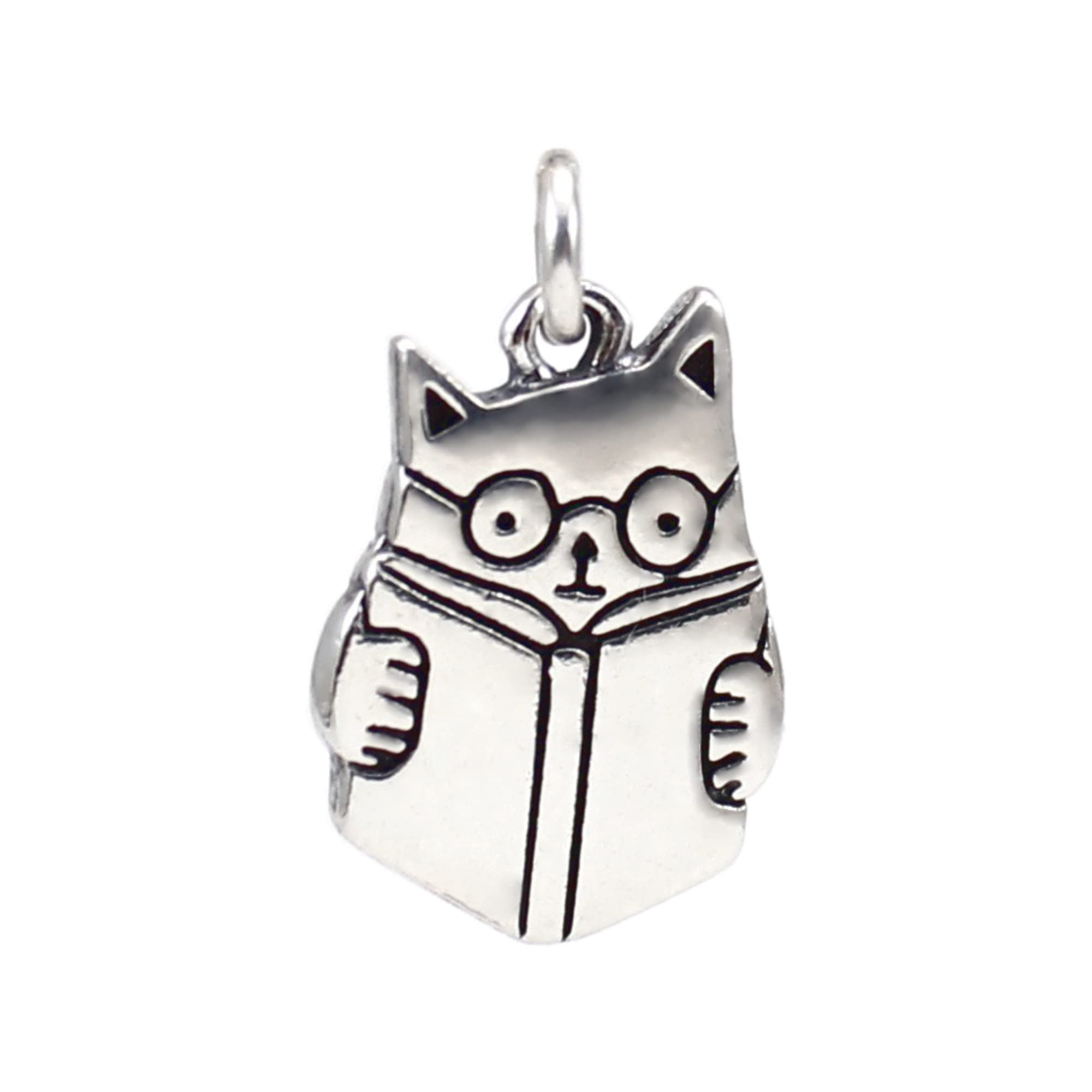 Sterling Silver Cute Cat Charm for Bracelet - Personalized Book Cat Charm Jewelry - Perfect Gift for Cat Lovers & Bookworms