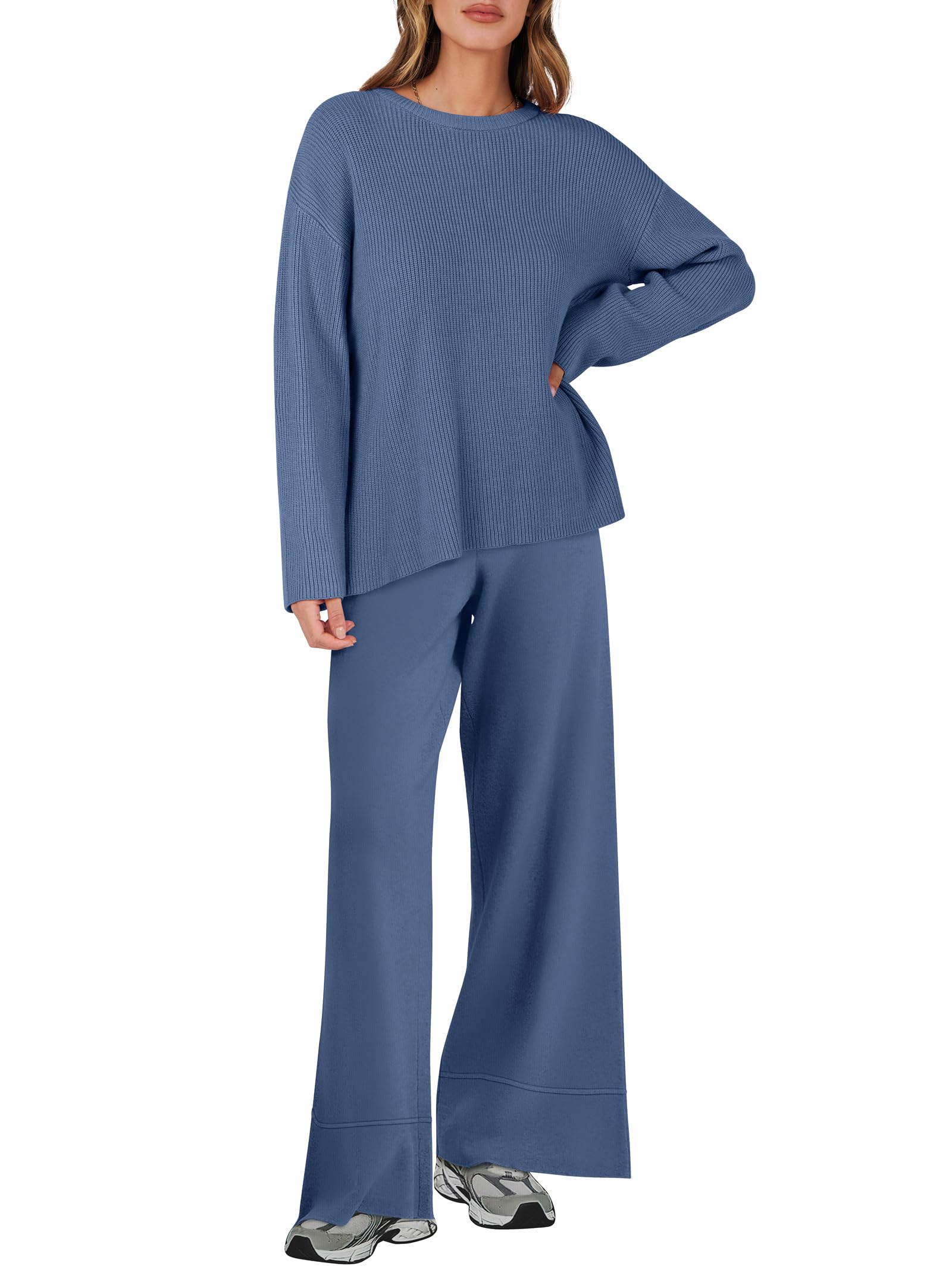 ANRABESS Women's Two Piece Outfits - Cozy Sweater & Wide Leg Lounge Set | Casual Pullover Matching Sets for Fall 2024 | Perfect for Home, Office & Weekend Outings