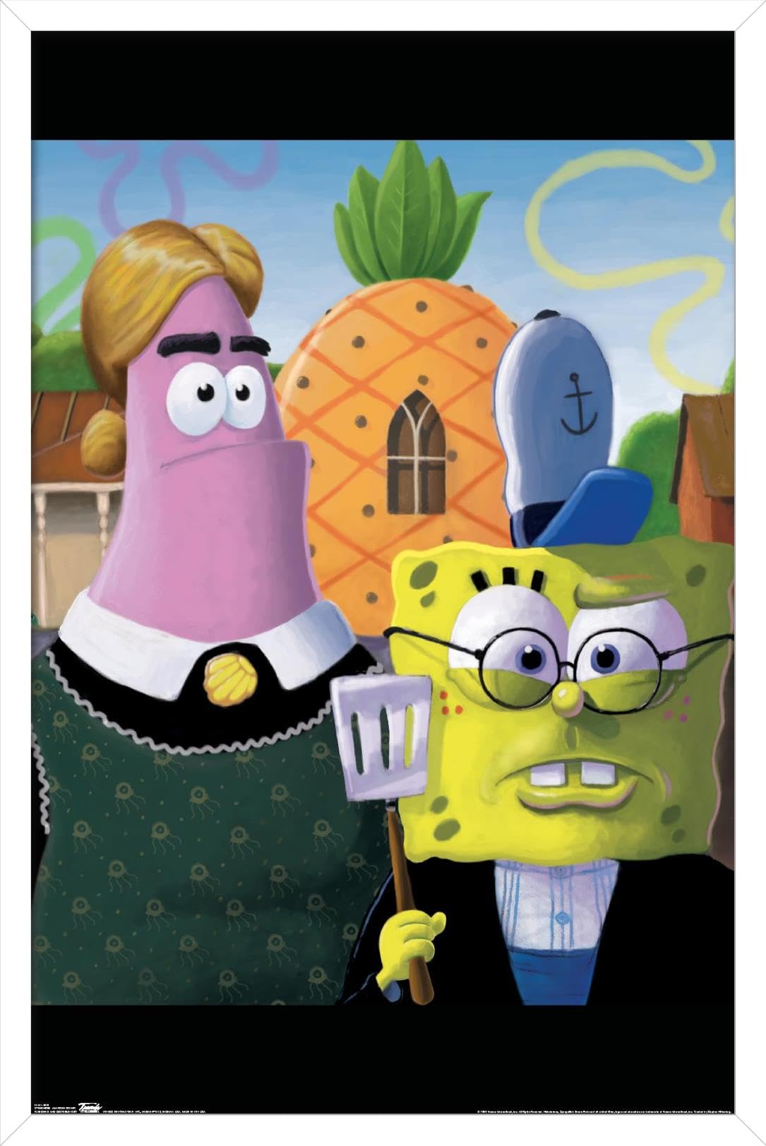 Trends International Nickelodeon SpongeBob SquarePants - American Gothic Wall Poster Art Print, 22.375 x 34 Inches, White Framed Version for Home Decor, Kids Room, Office & Gifts
