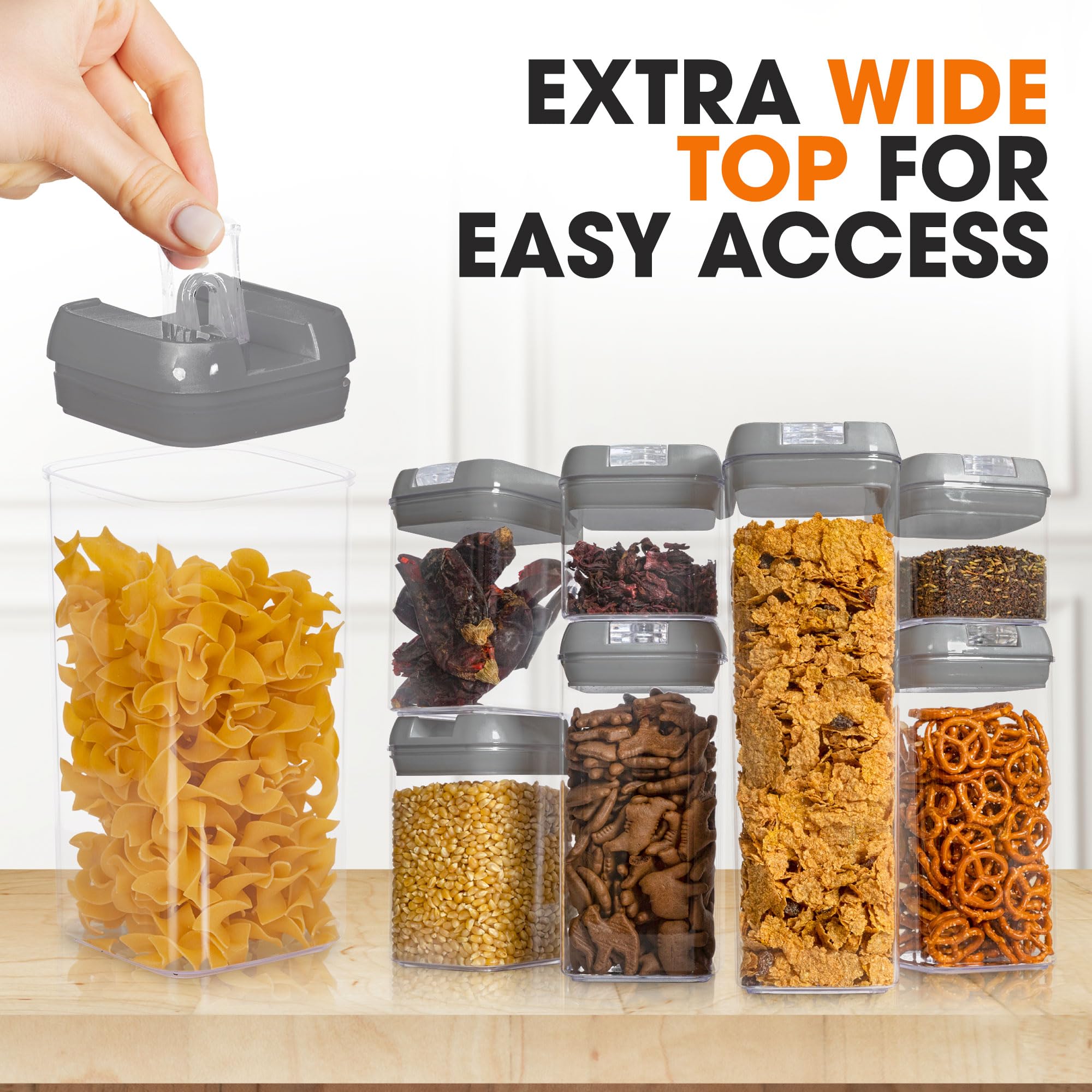 Cheer Collection Airtight Food Storage Containers Set of 7 with Lids - BPA-Free Kitchen & Pantry Organizers for Flour, Sugar, Cereal, Pasta - Perfect for Meal Prep, Baking & Space Saving Storage (Gray)